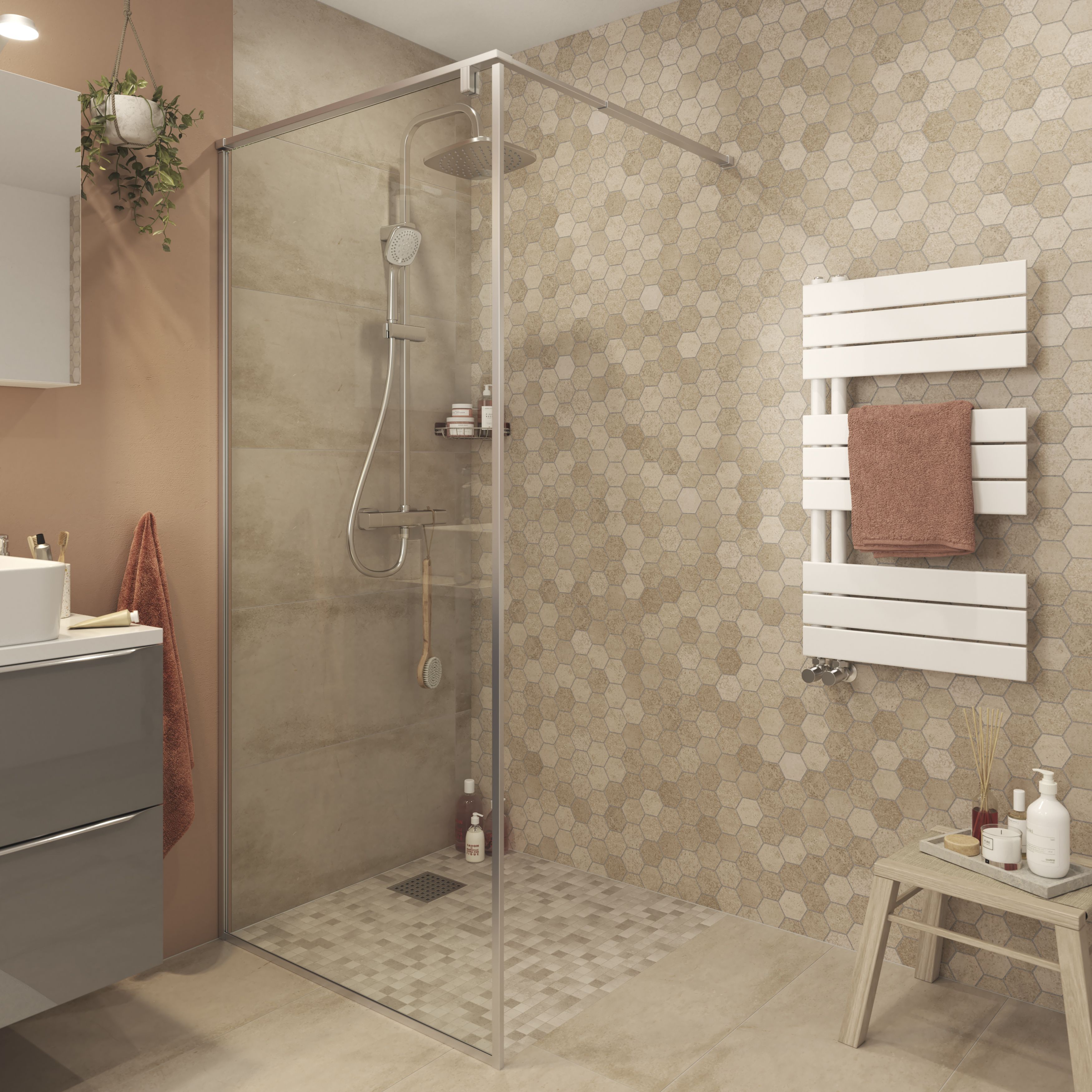 GoodHome Boxwood White 1292BTU Vertical Towel radiator (W)500mm x (H)900mm