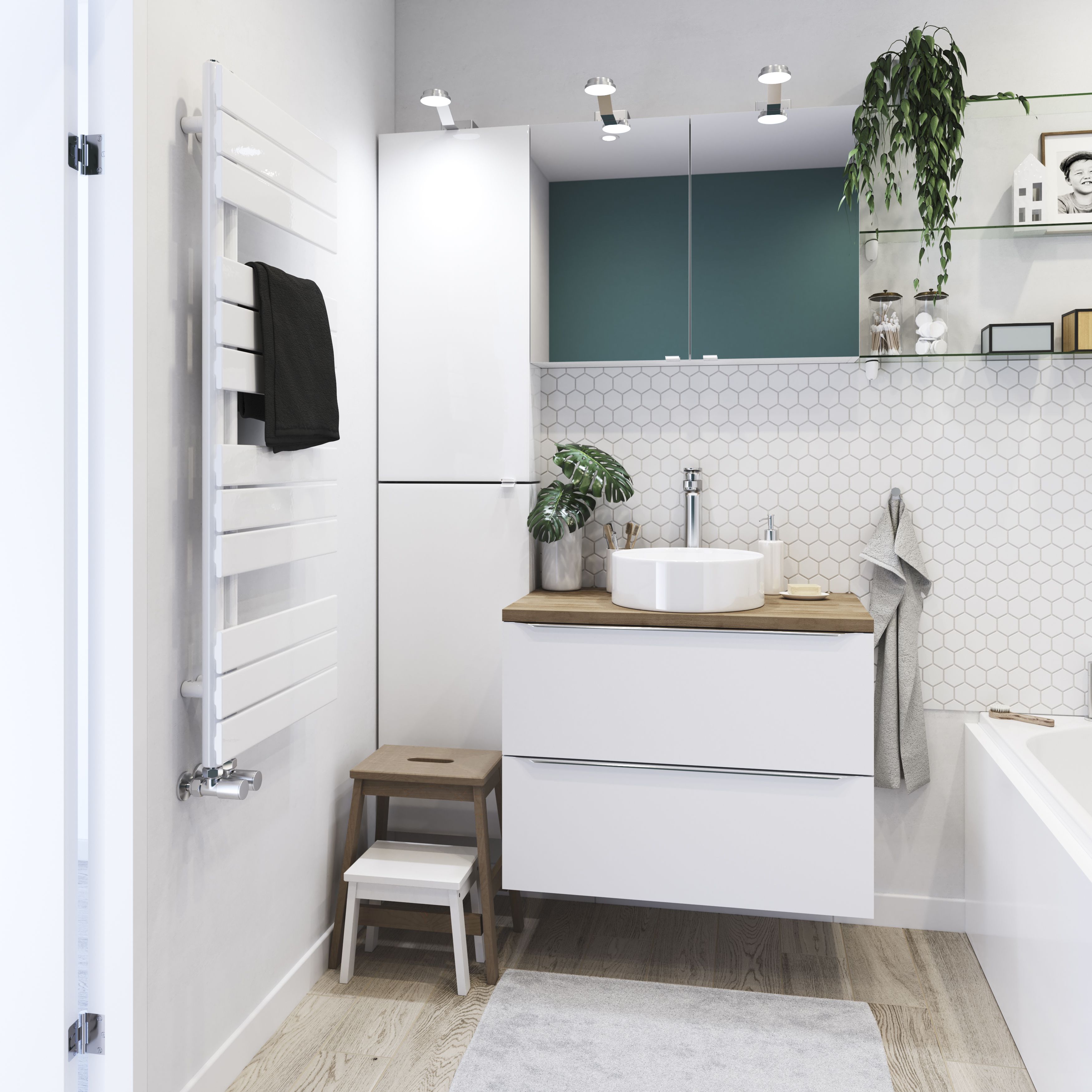 GoodHome Boxwood White 665BTU Vertical Towel radiator (W)500mm x (H)1200mm