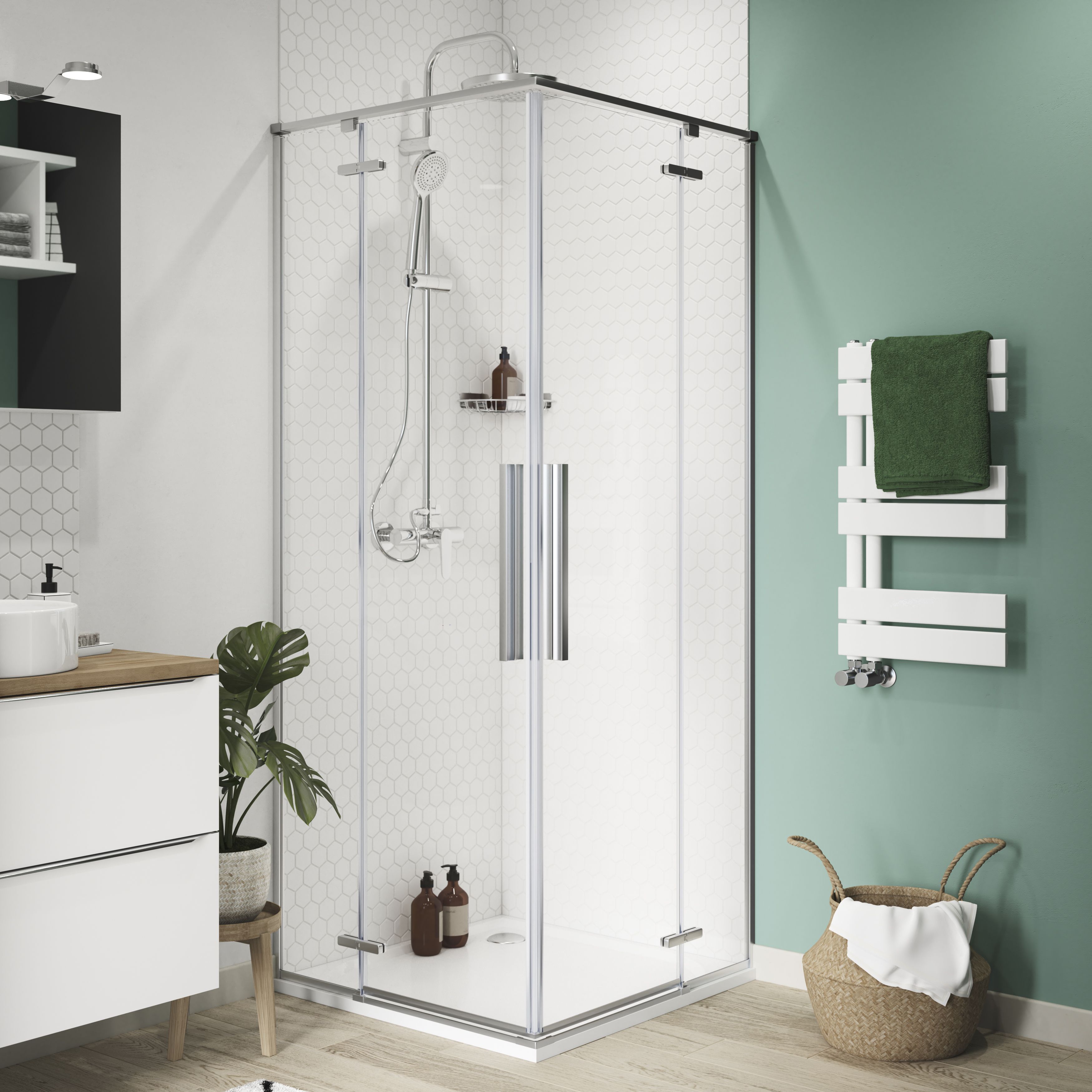 GoodHome Boxwood White 839BTU Vertical Towel radiator (W)400mm x (H)700mm