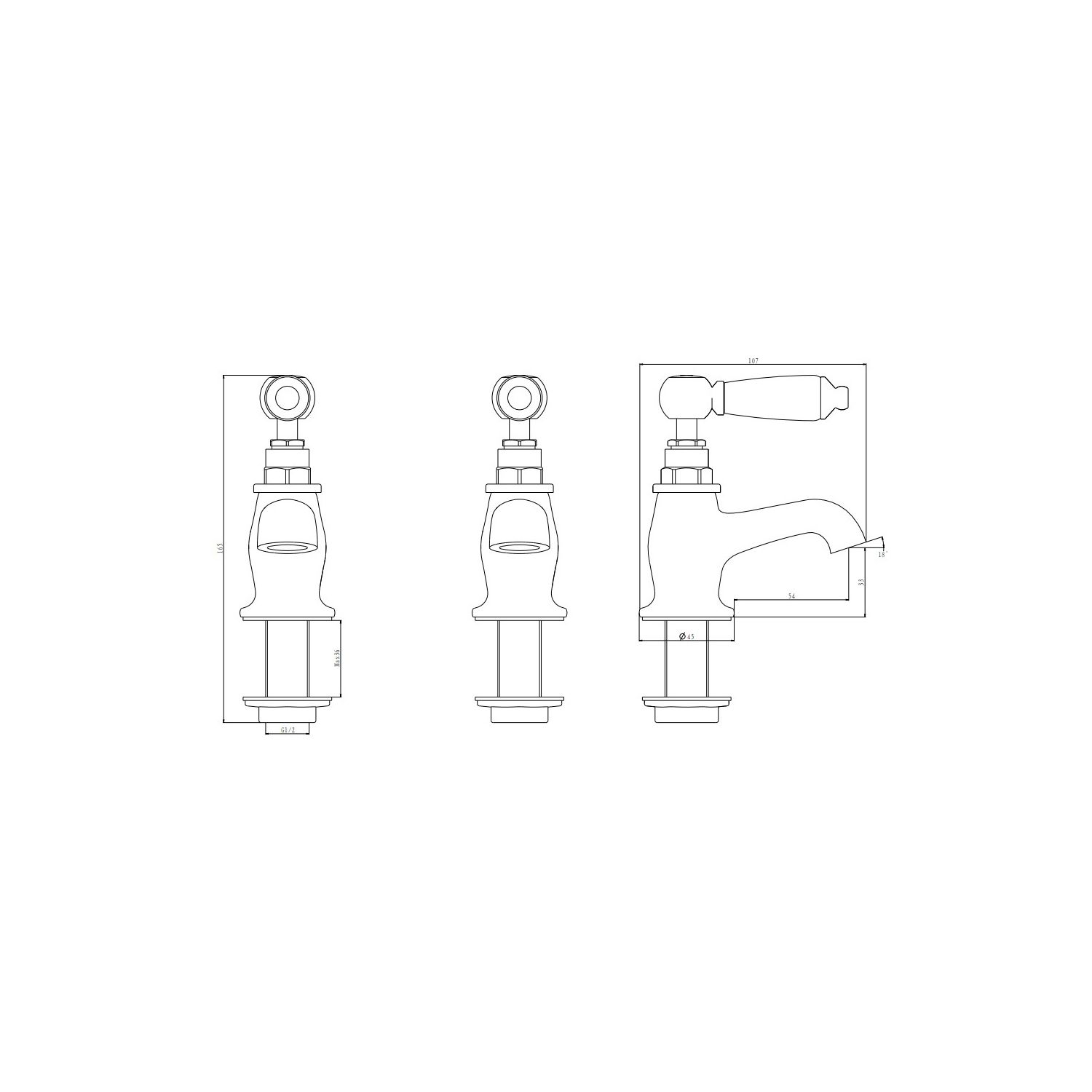 GoodHome Brean Traditional Basin Pillar Tap