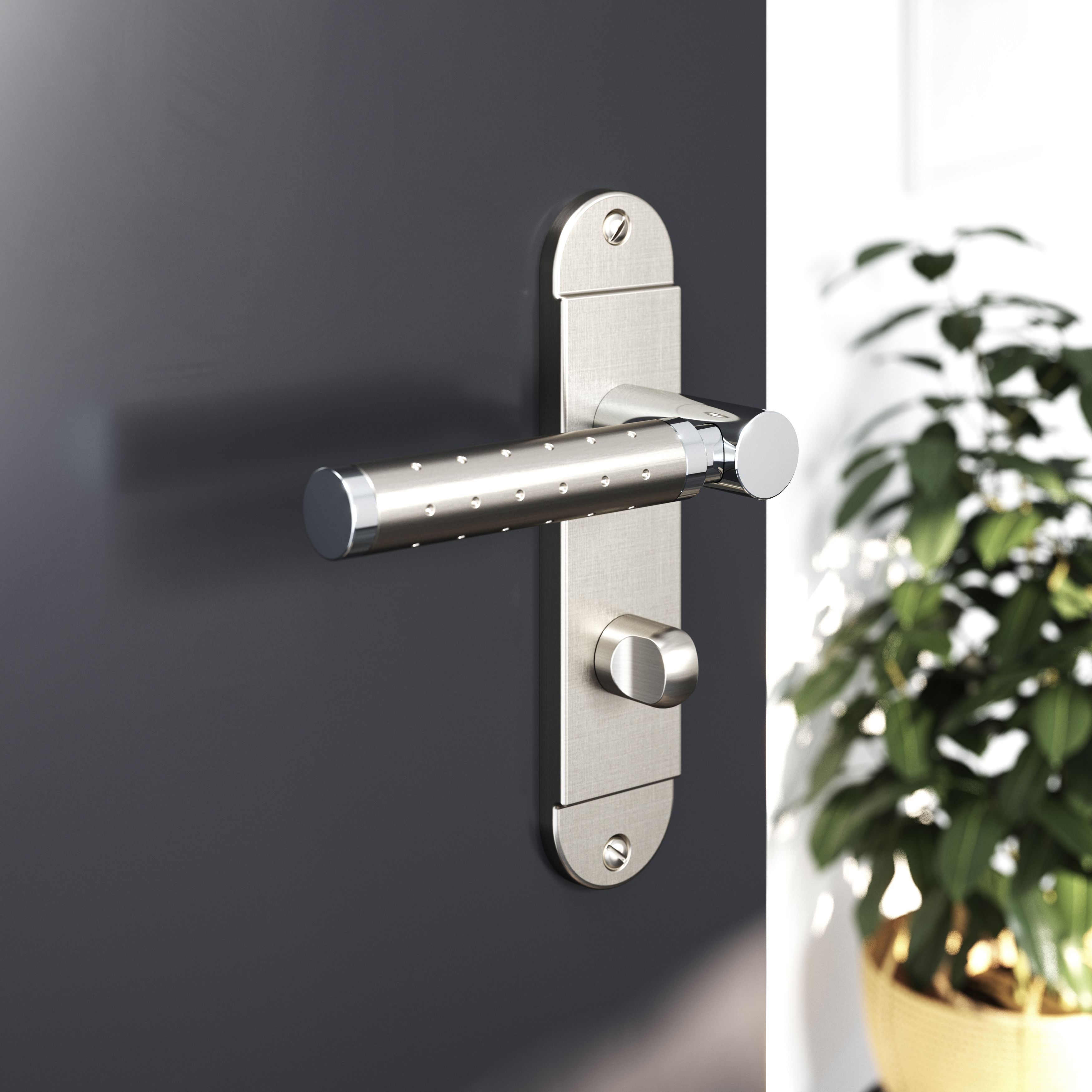 GoodHome Brigg Brushed & polished Grey Chrome & nickel effect Straight WC Door handle (L)132mm (D)61.5mm Pair