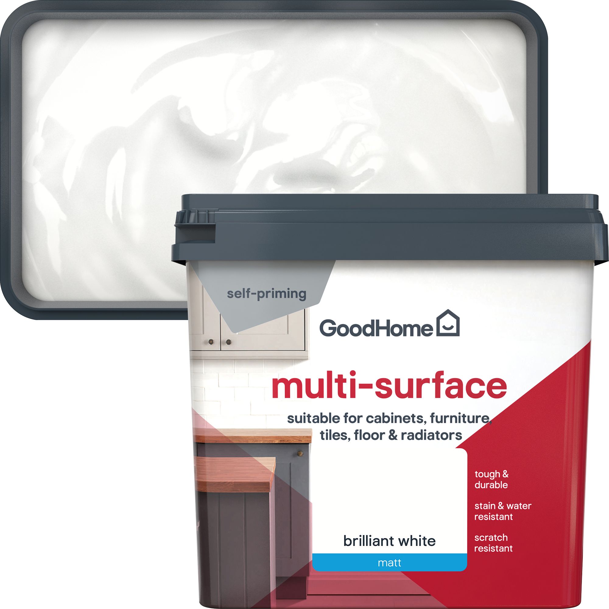 GoodHome Brilliant White Matt Multi-surface paint, 750ml