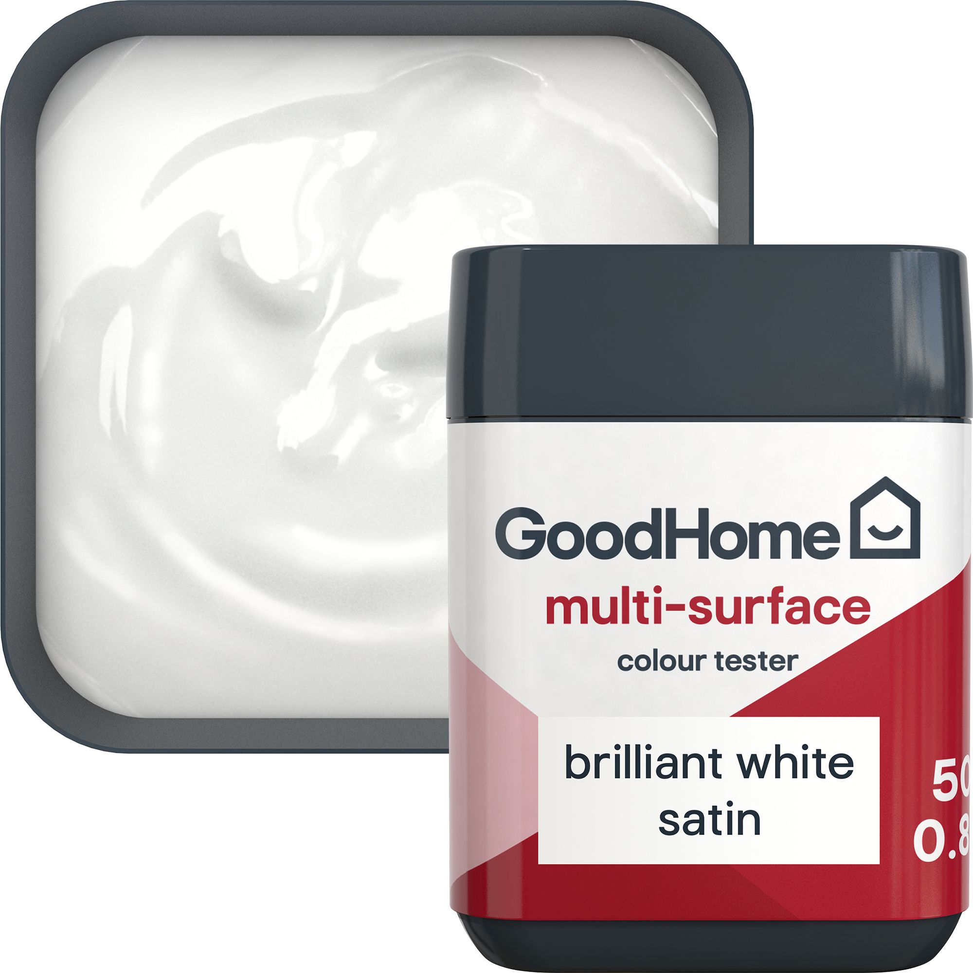 GoodHome Brilliant White Satin Multi-surface paint, 50ml Tester pot