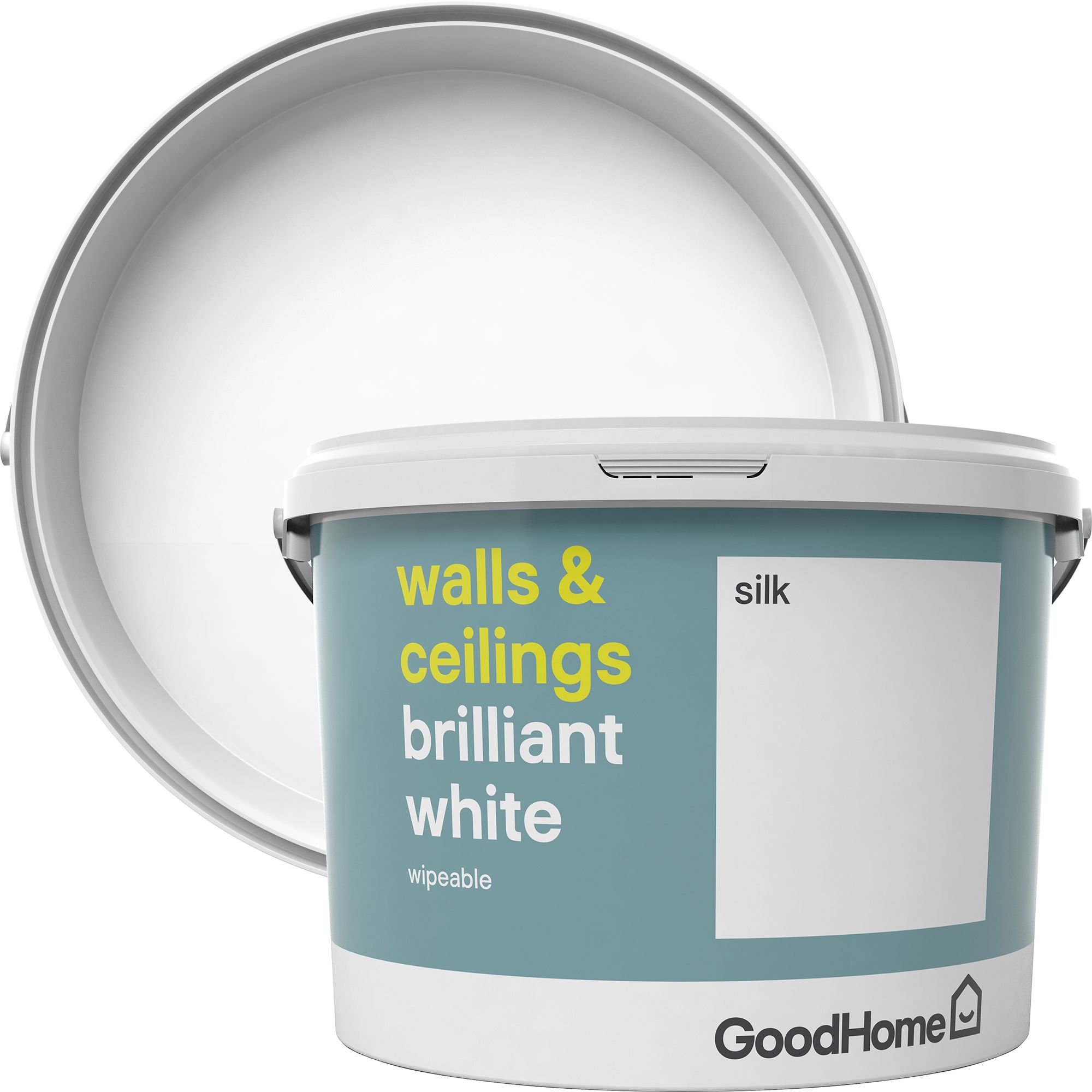 GoodHome Brilliant white Vinyl silk Emulsion paint, 10L DIY at B&Q