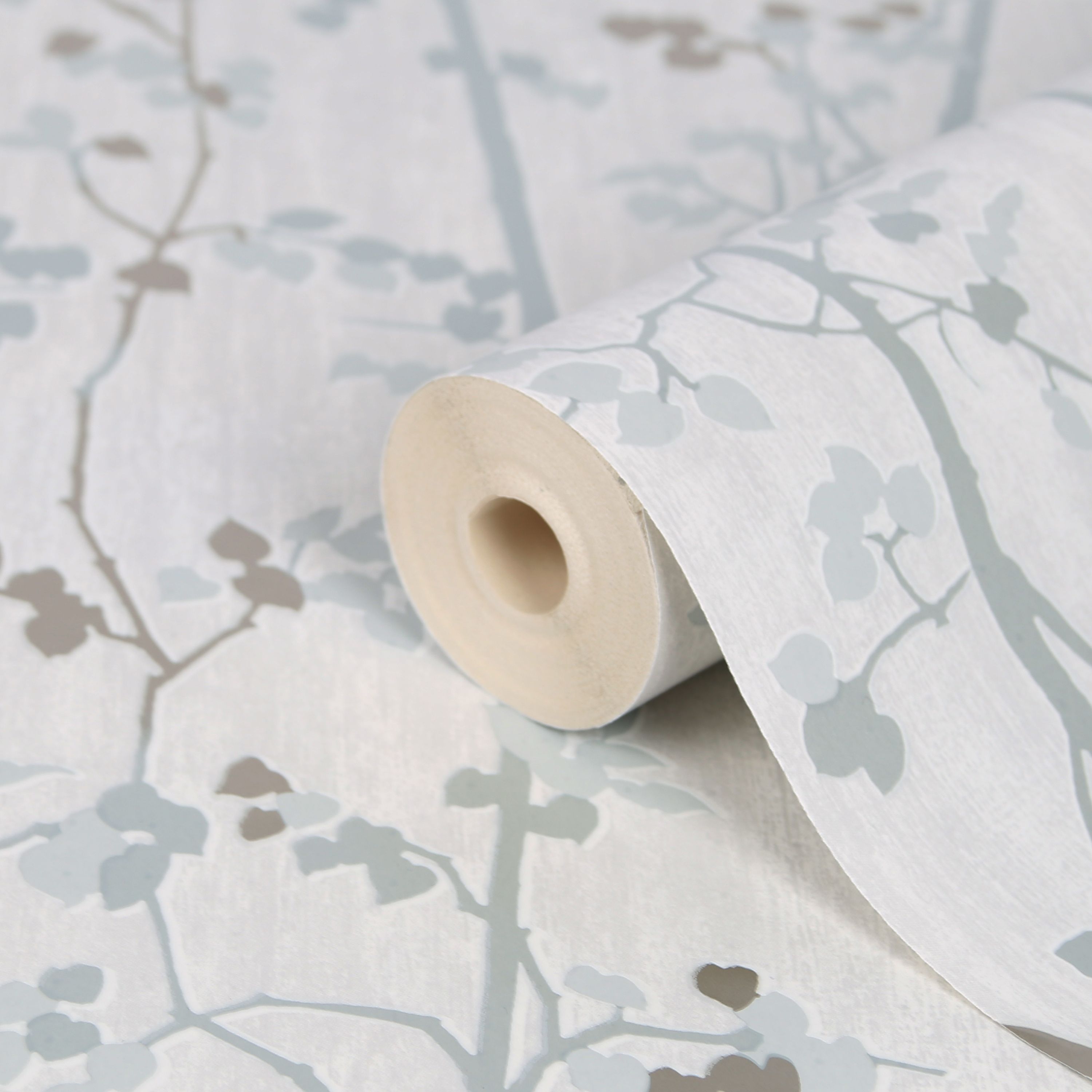 GoodHome Bromus Blue Floral Metallic effect Contemporary Textured Wallpaper