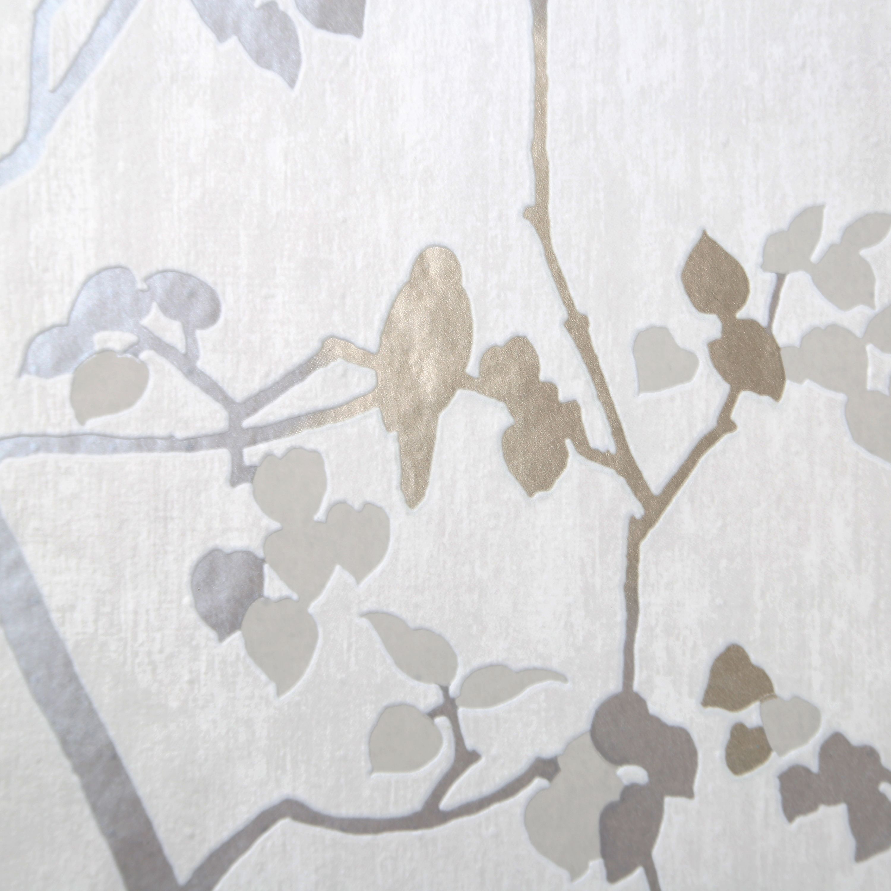 GoodHome Bromus Cream Metallic effect Floral Textured Wallpaper Sample