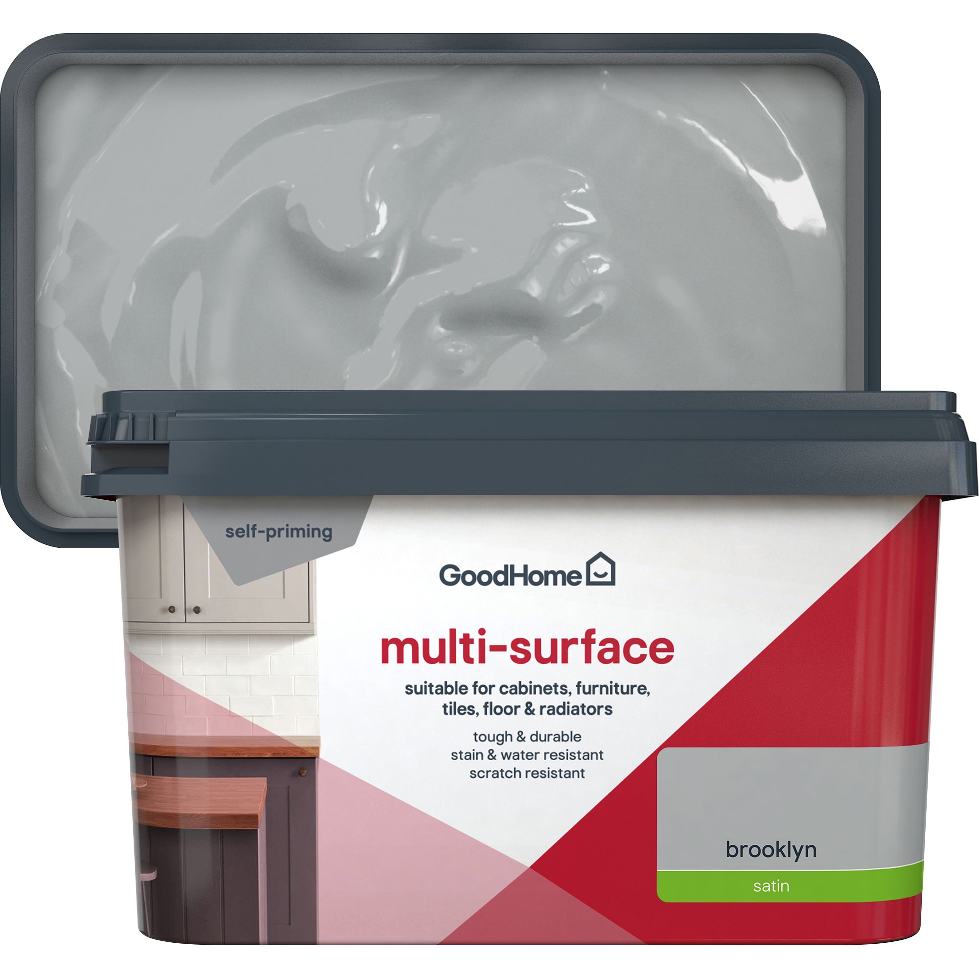 GoodHome Brooklyn Satin Multi-surface paint, 2L