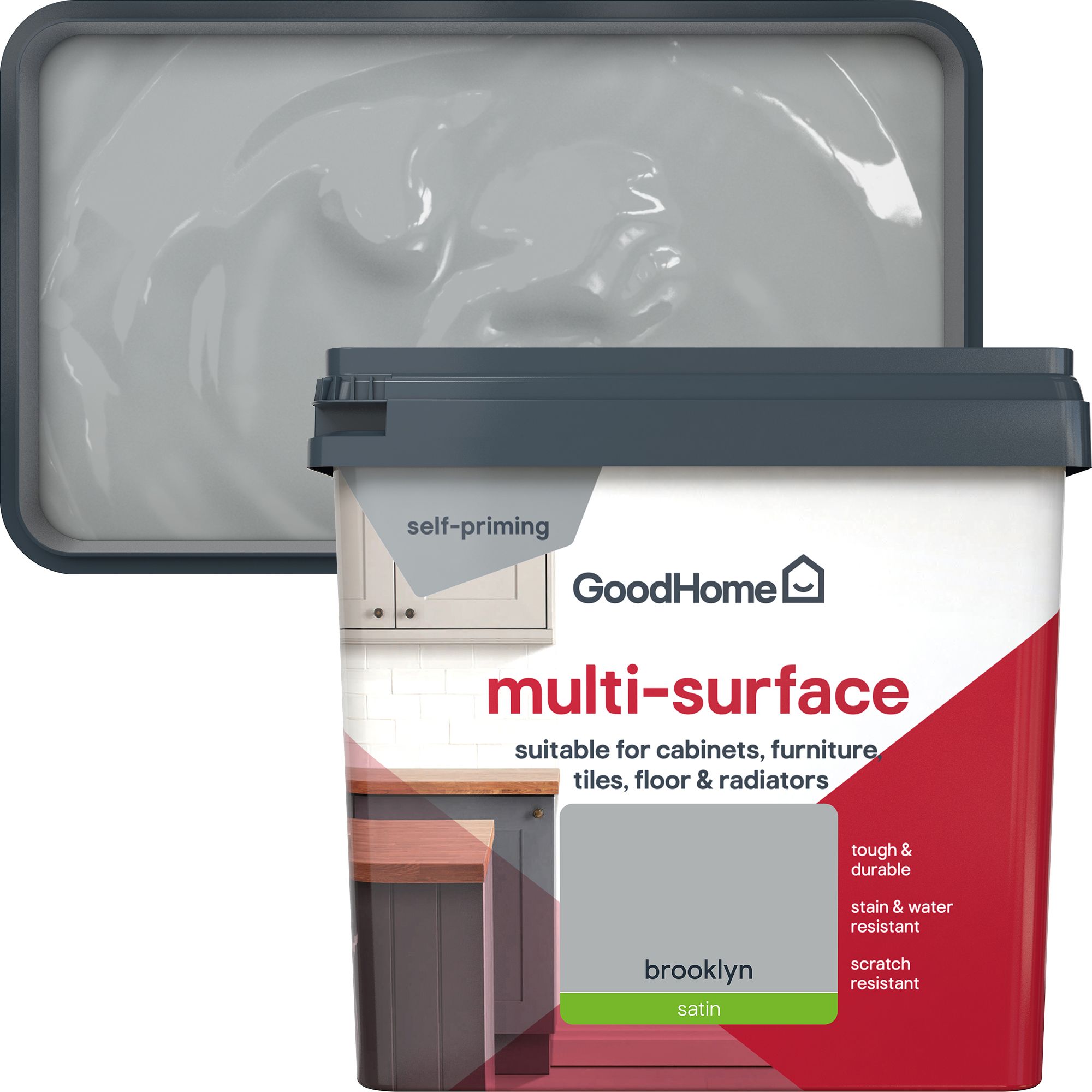 GoodHome Brooklyn Satin Multi-surface paint, 750ml
