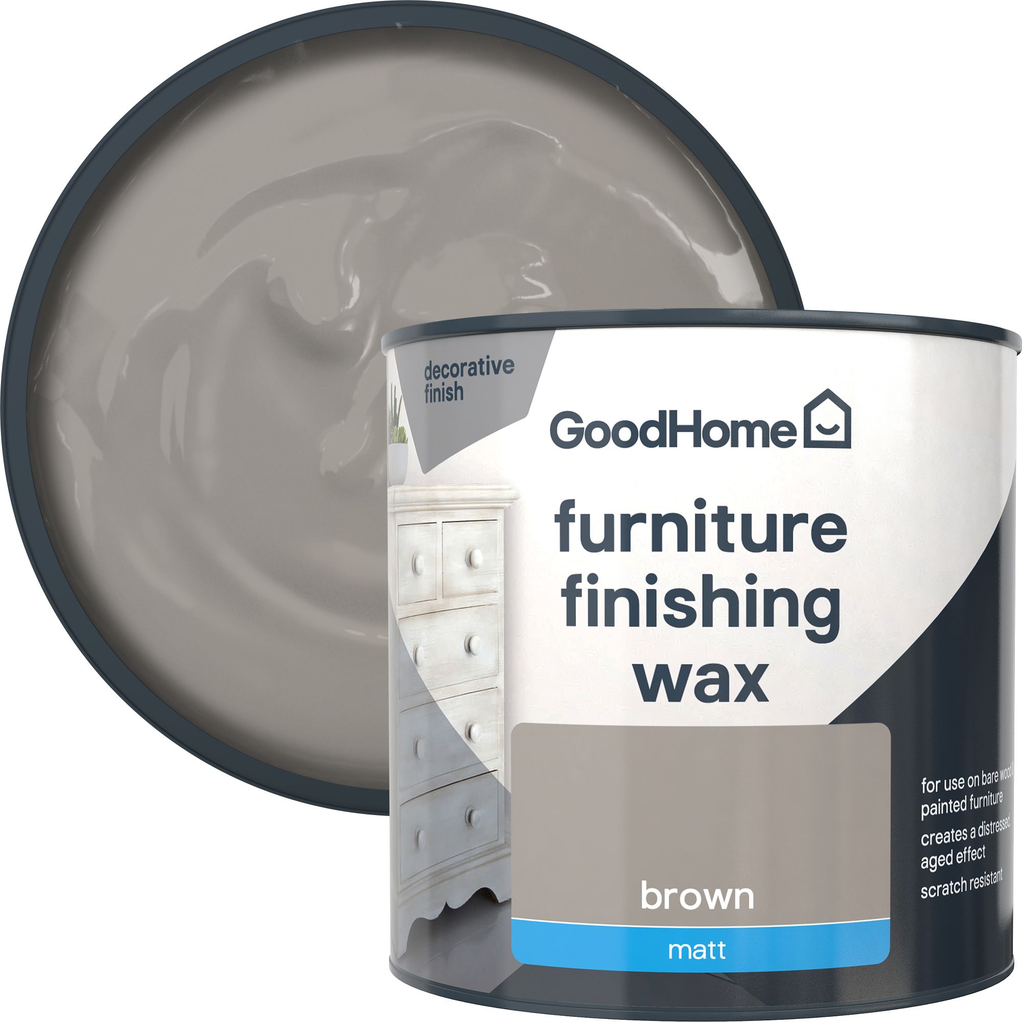 GoodHome Brown Matt Furniture Finishing wax, 500ml