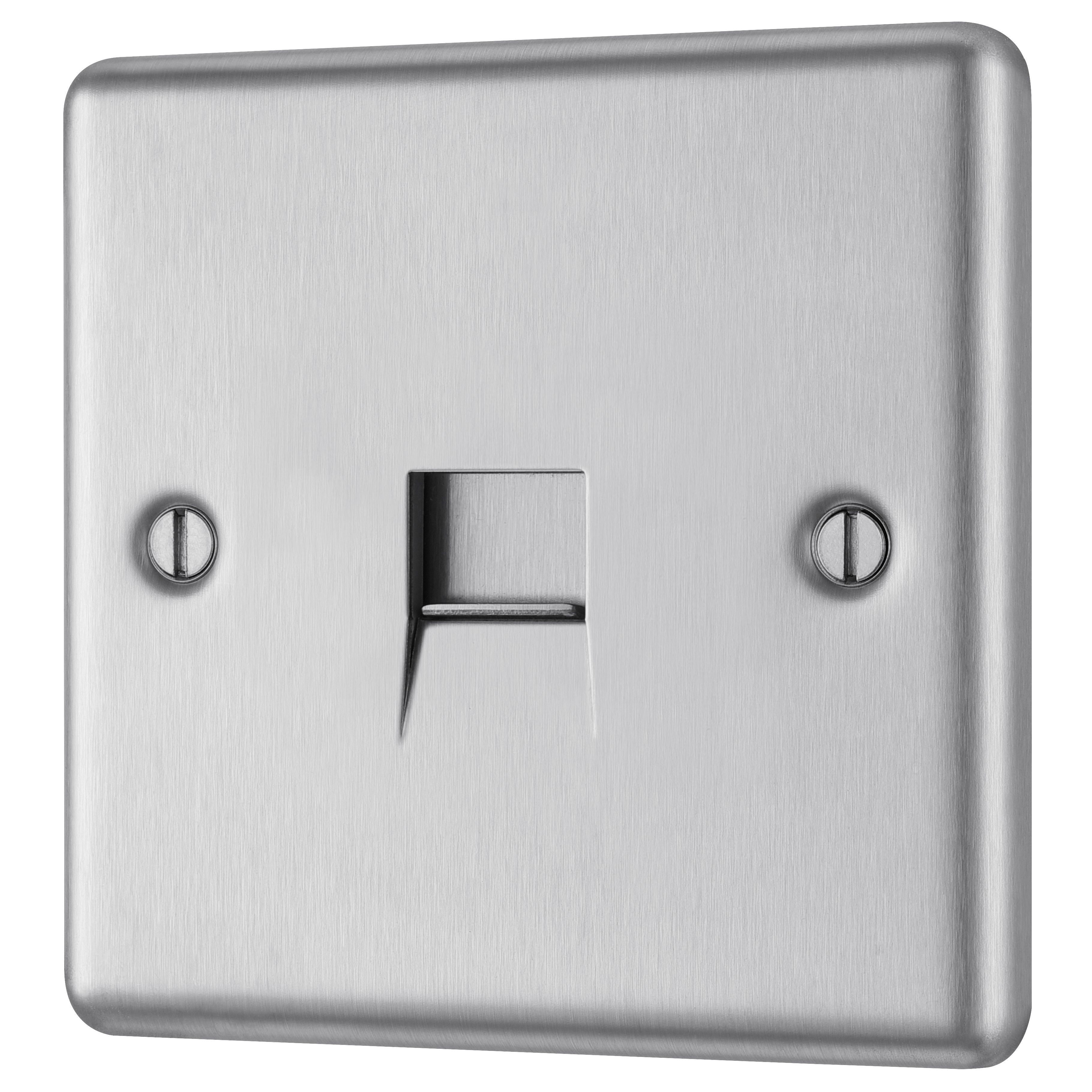 GoodHome Brushed Steel 1 gang Raised rounded Master telephone socket