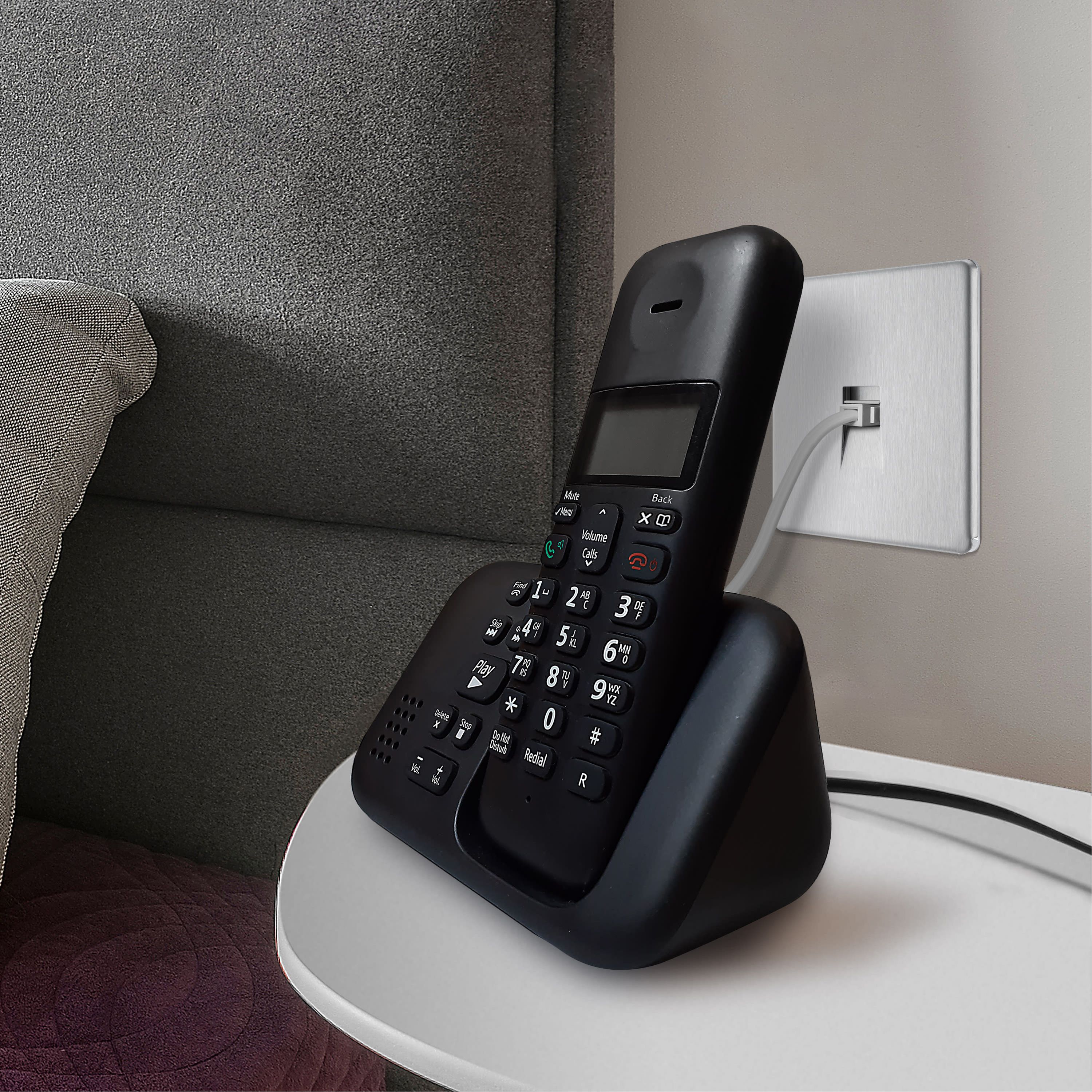 GoodHome Brushed Steel 1 gang Screwless Master telephone socket