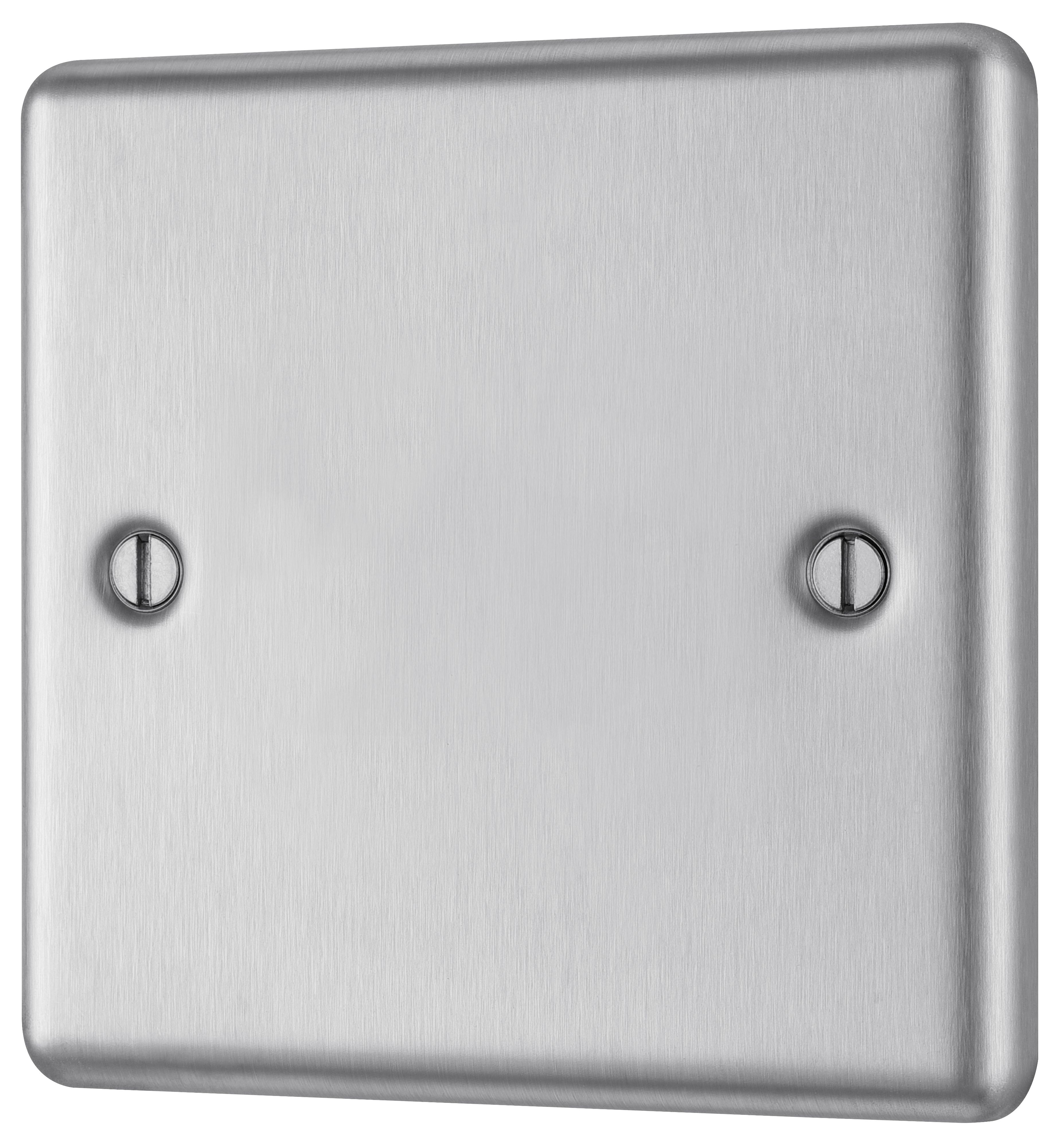 GoodHome Brushed Steel 1 gang Single Raised rounded profile Blanking plate