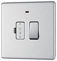 GoodHome Brushed Steel 13A 2 way Flat profile Screwless Switched Neon indicator Fused connection unit