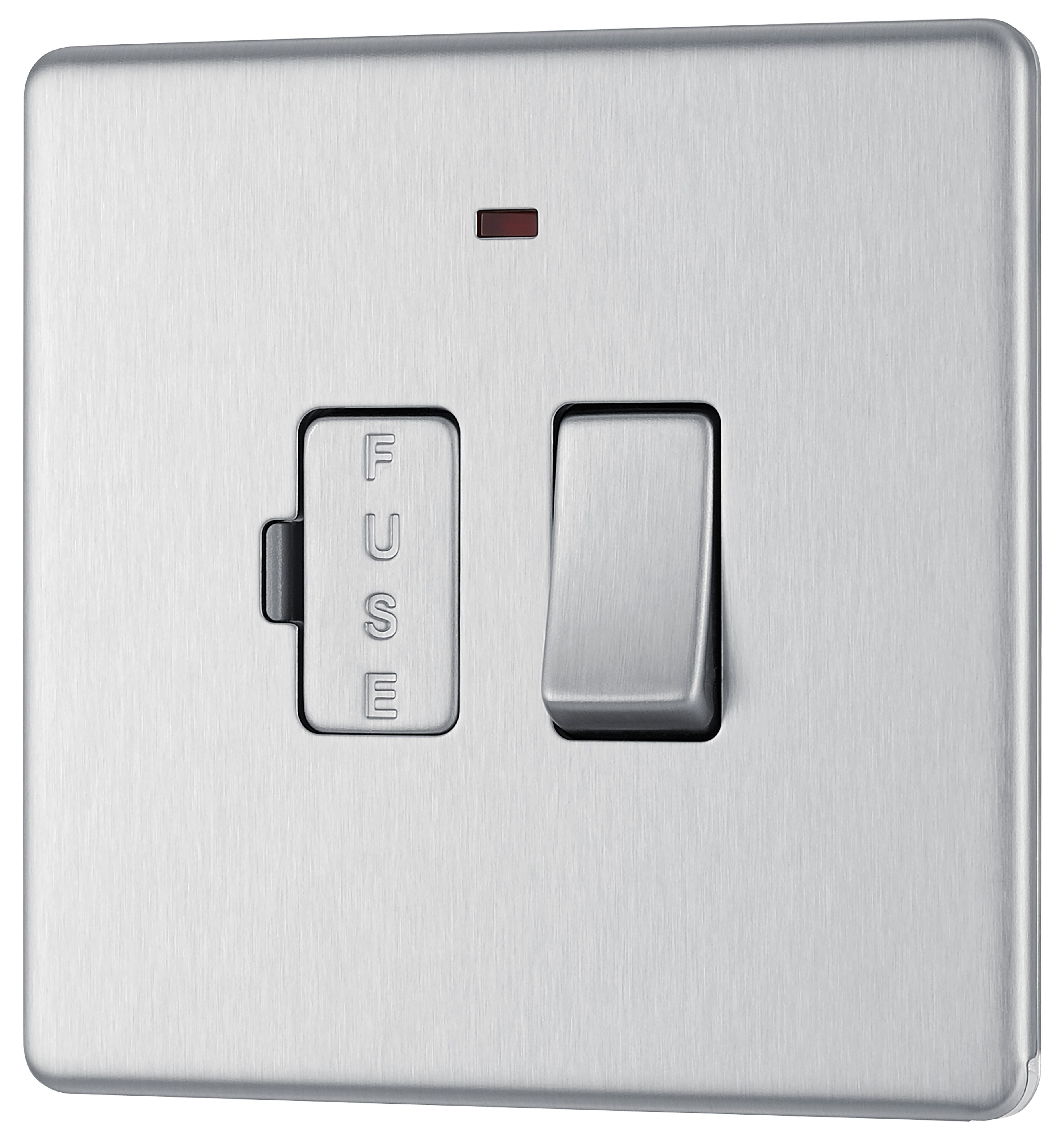 GoodHome Brushed Steel 13A 2 way Flat profile Screwless Switched Neon indicator Fused connection unit