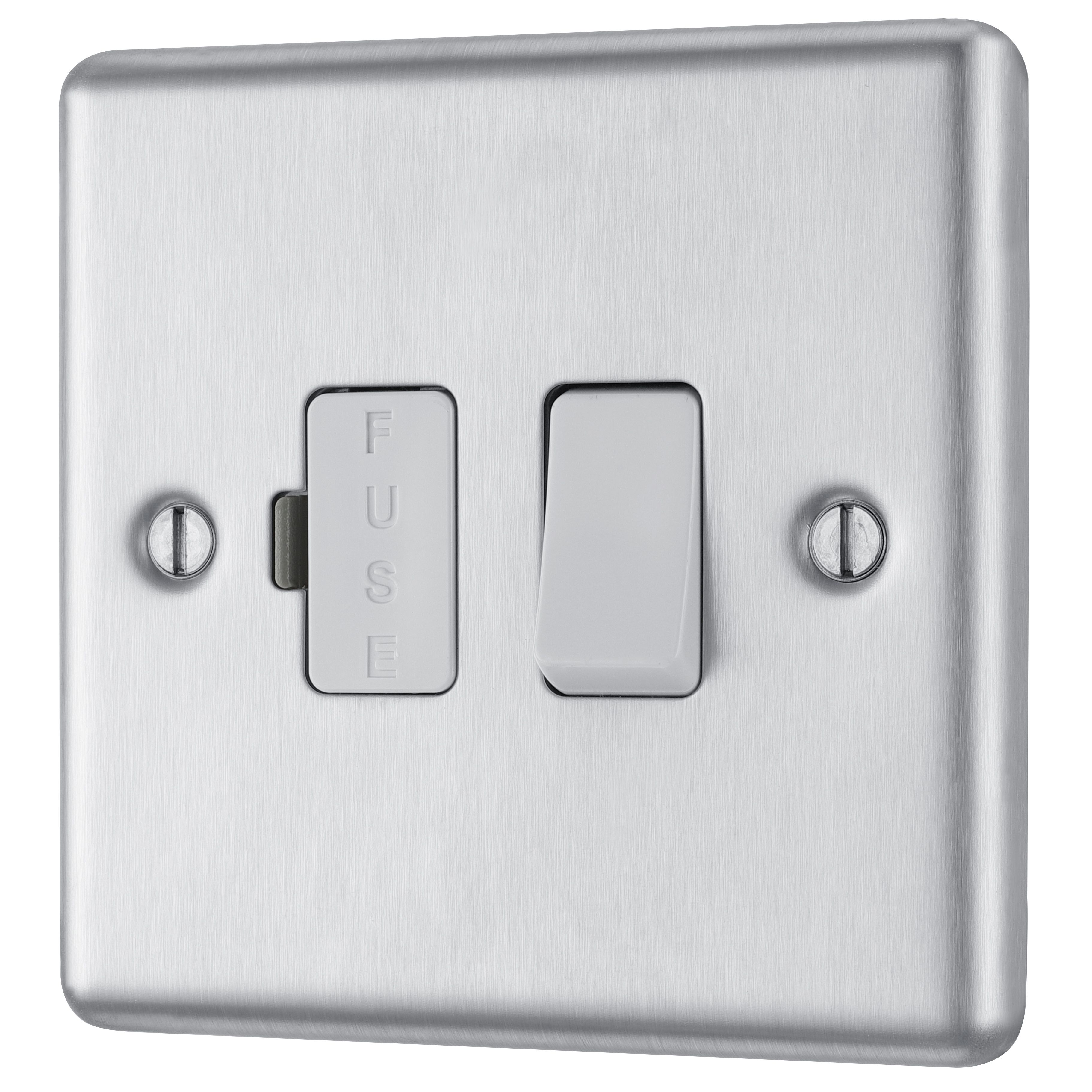 GoodHome Brushed Steel 13A 2 way Raised rounded profile Screwed Switched Fused connection unit