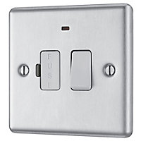 GoodHome Brushed Steel 13A 2 way Raised rounded profile Screwed Switched Neon indicator Fused connection unit