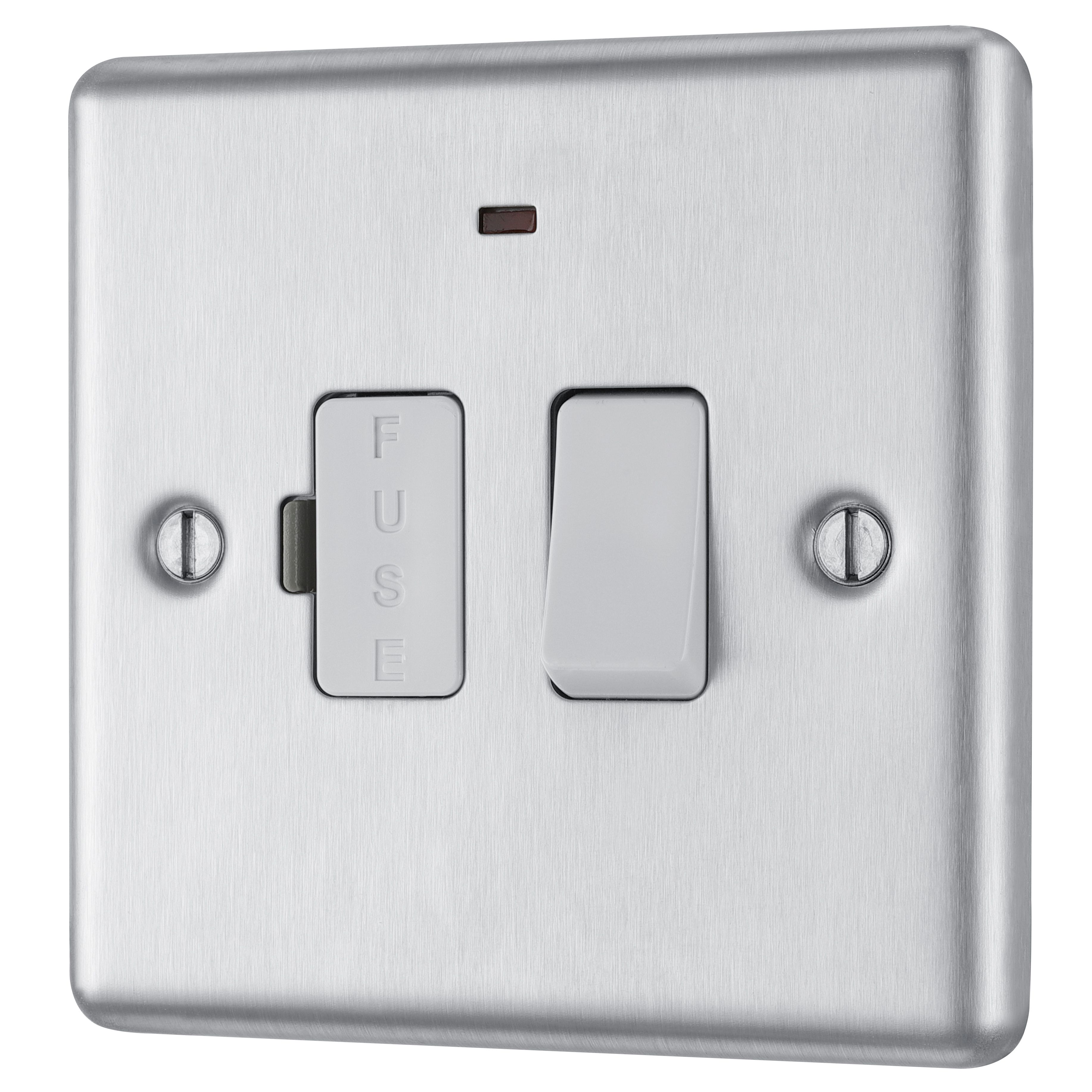 GoodHome Brushed Steel 13A 2 way Raised rounded profile Screwed Switched Neon indicator Fused connection unit