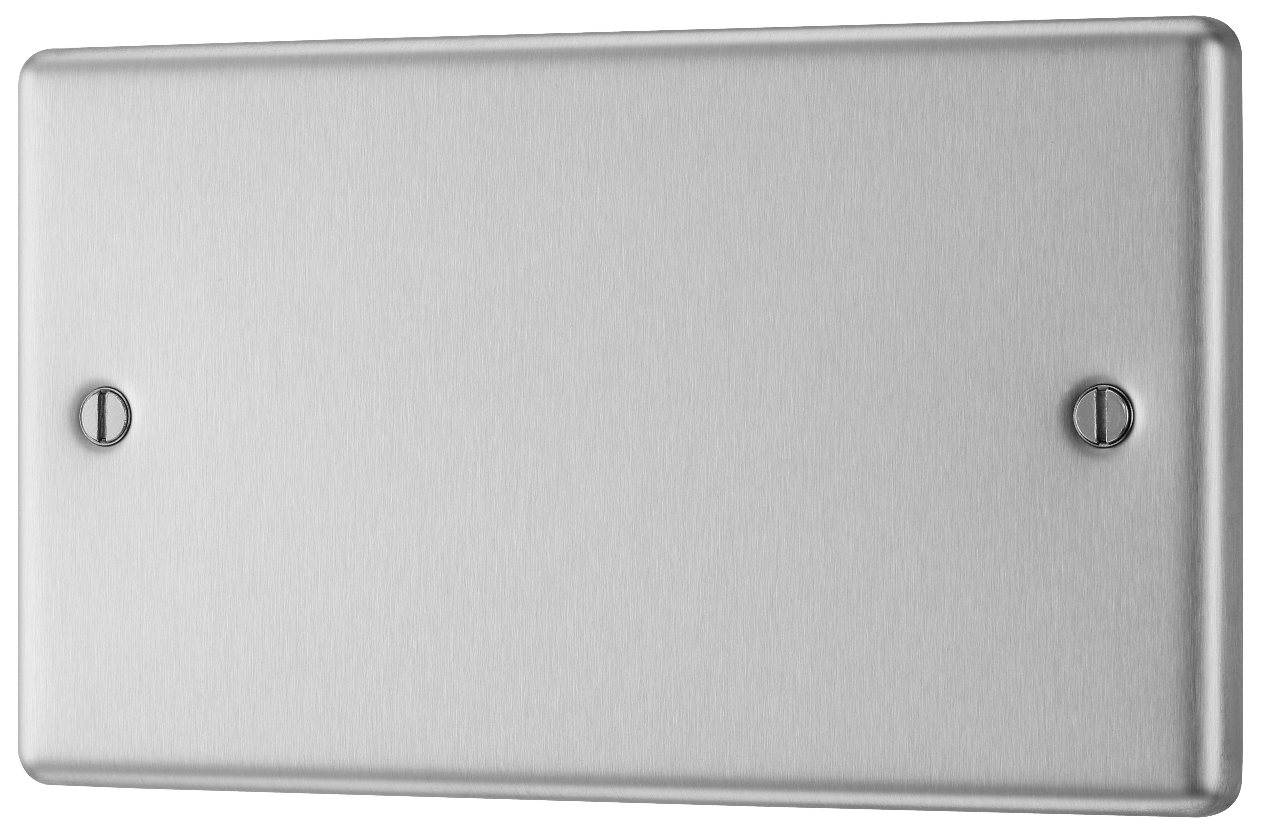 GoodHome Brushed Steel 2 gang Double Raised rounded profile Blanking plate