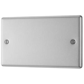 GoodHome Brushed Steel 2 gang Double Raised rounded profile Blanking plate