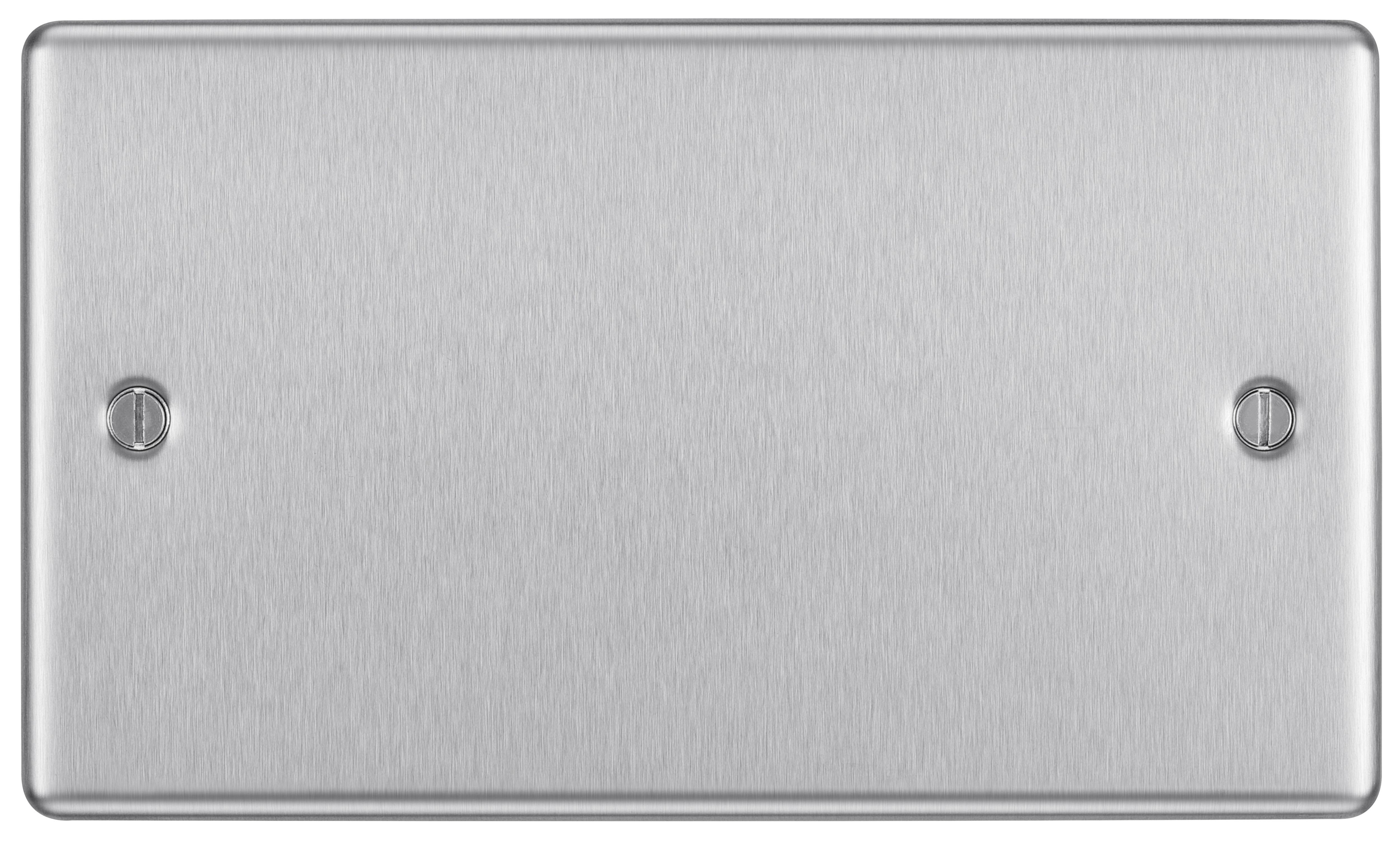 GoodHome Brushed Steel 2 gang Double Raised rounded profile Blanking plate