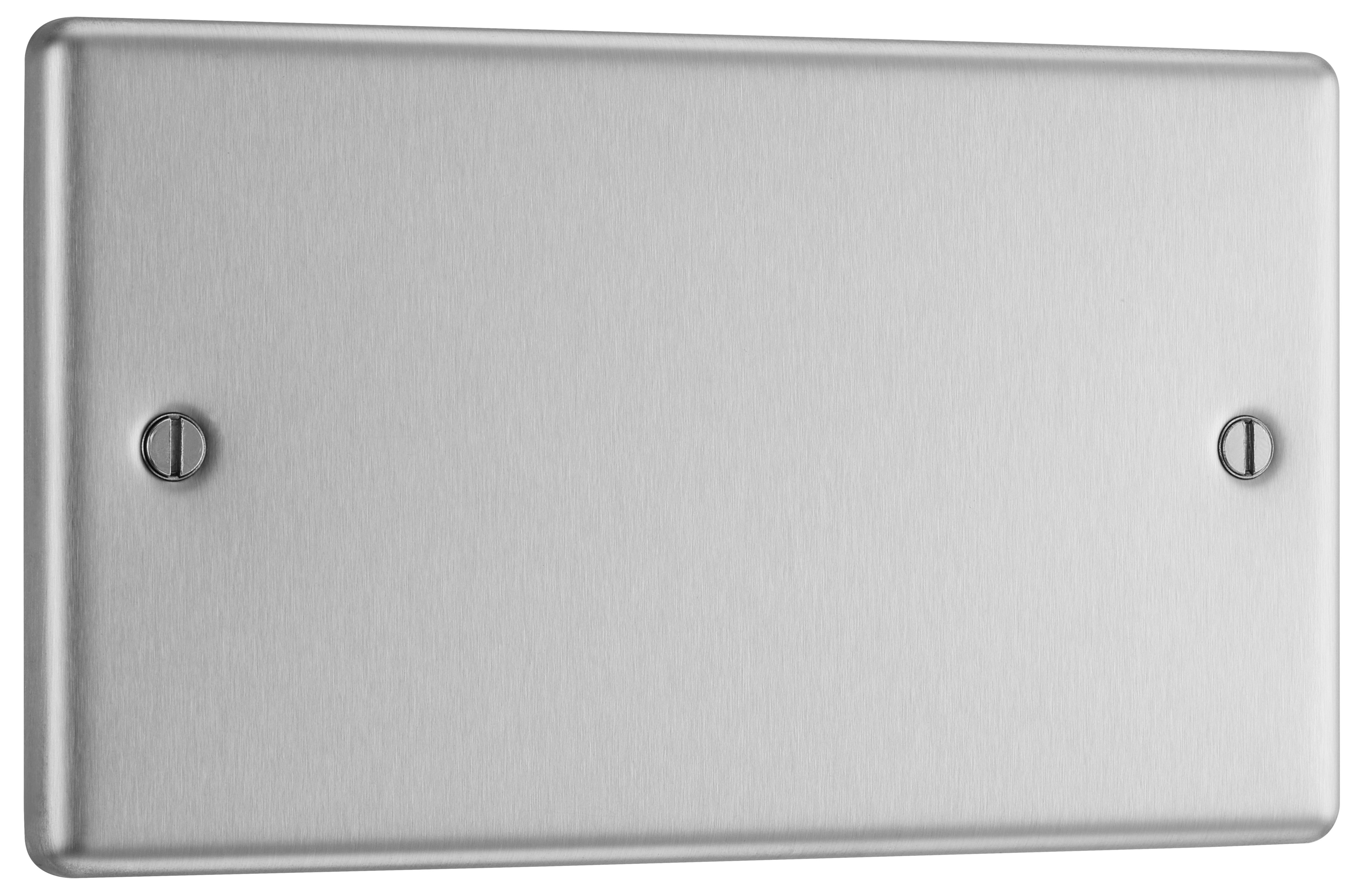 GoodHome Brushed Steel 2 gang Double Raised rounded profile Blanking plate