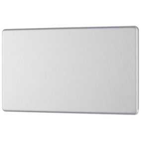 GoodHome Brushed Steel 2 gang Double Screwless Blanking plate