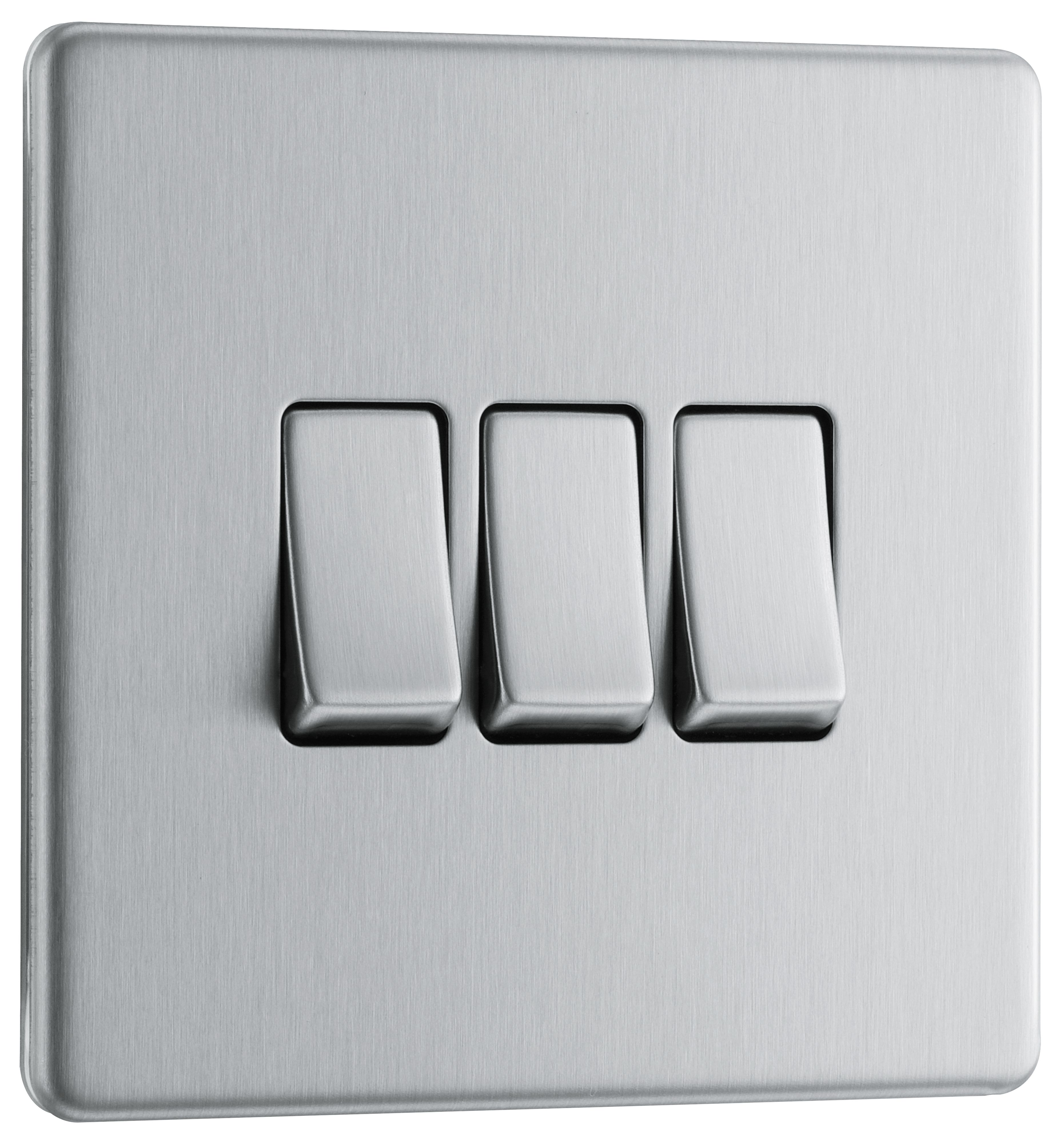 GoodHome Brushed Steel 20A 2 way 3 gang Light Screwless Switch