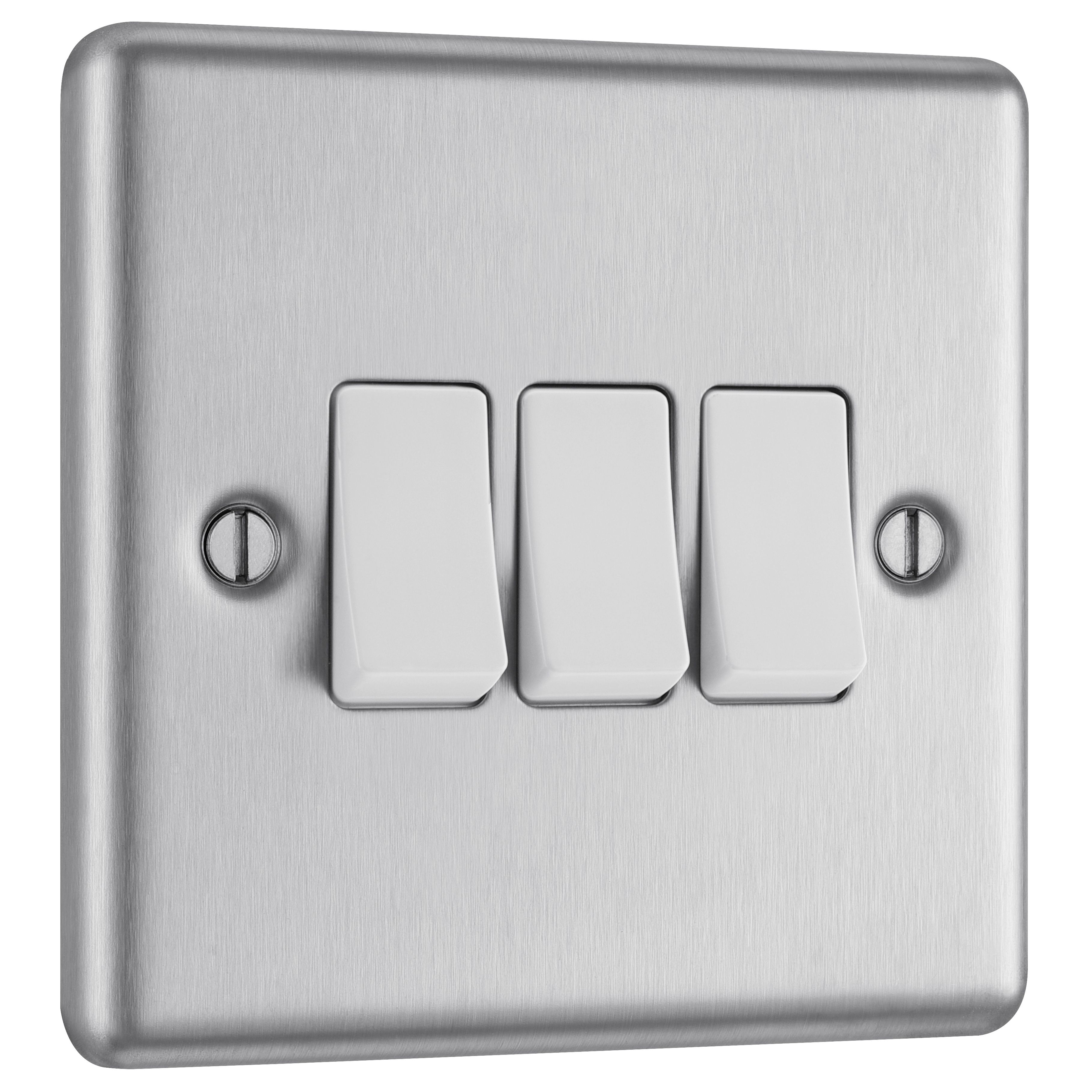 GoodHome Brushed Steel 20A 2 way 3 gang Light Switch