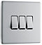 GoodHome Brushed Steel 20A 2 way 3 gang Triple light Screwless Switch