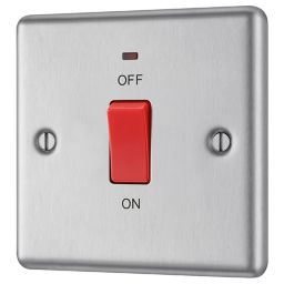 GoodHome Brushed Steel 45A 1 way 1 gang Raised rounded Cooker Switch with LED Indicator