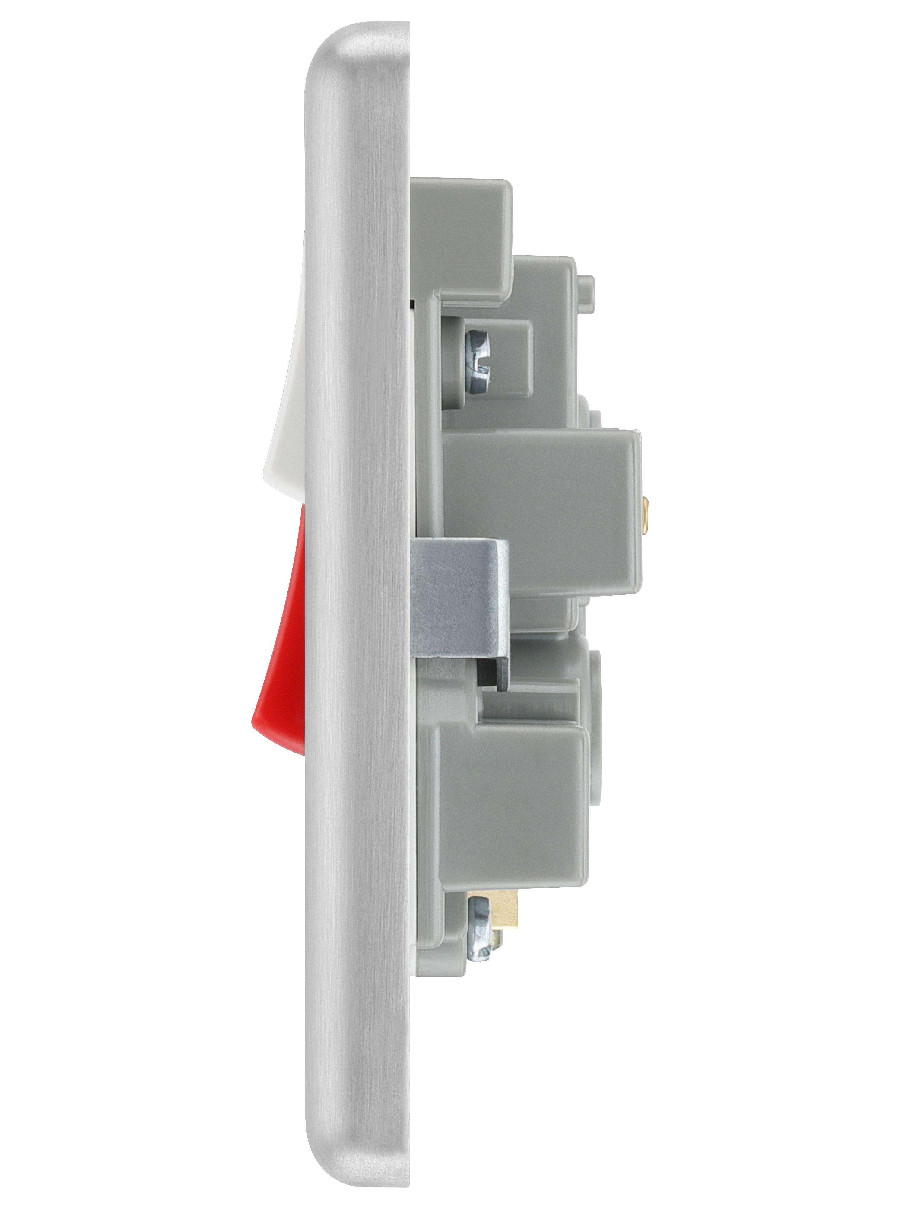 GoodHome Brushed Steel Cooker switch & socket with neon & White inserts