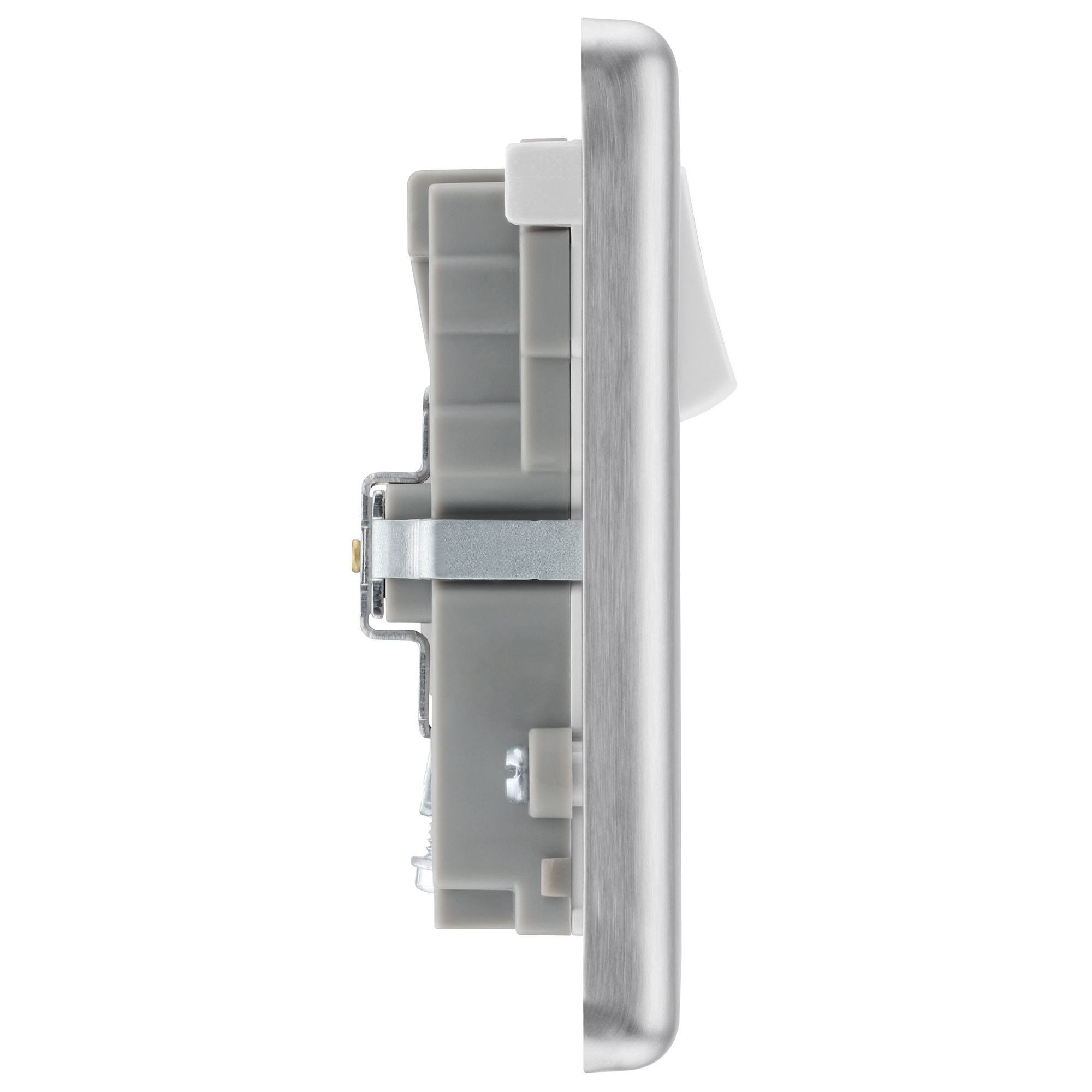 GoodHome Brushed Steel Double 13A Raised rounded Switched Screwed Socket with USB, 13 x2 & White inserts