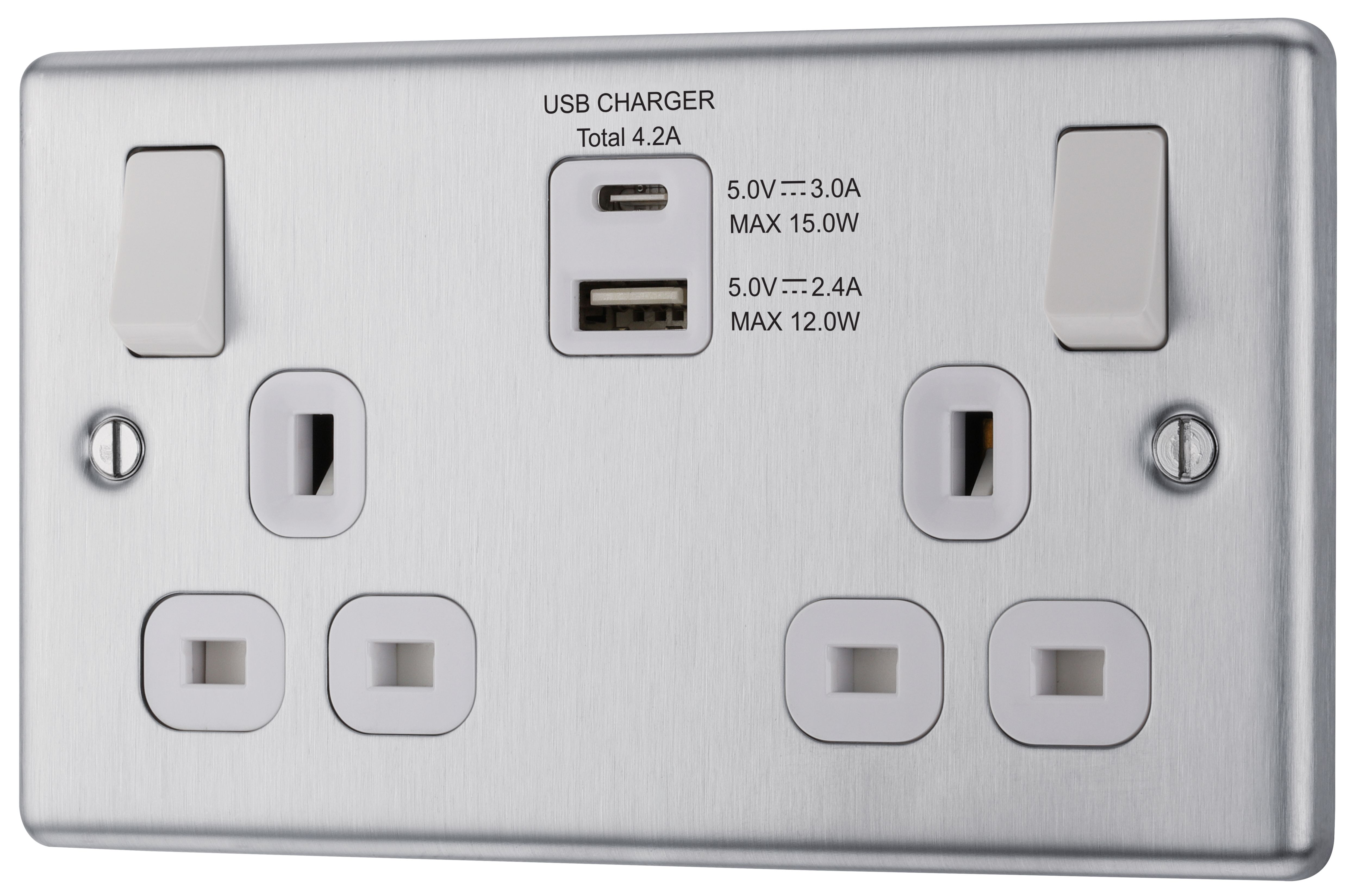 Brushed steel deals sockets with usb