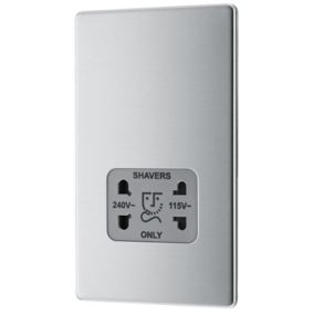 GoodHome Brushed Steel Double Flat Screwless Shaver socket