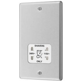 GoodHome Brushed Steel Double Screwed Shaver socket