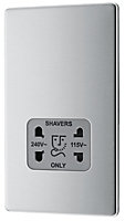 GoodHome Brushed Steel Double Screwless Shaver socket