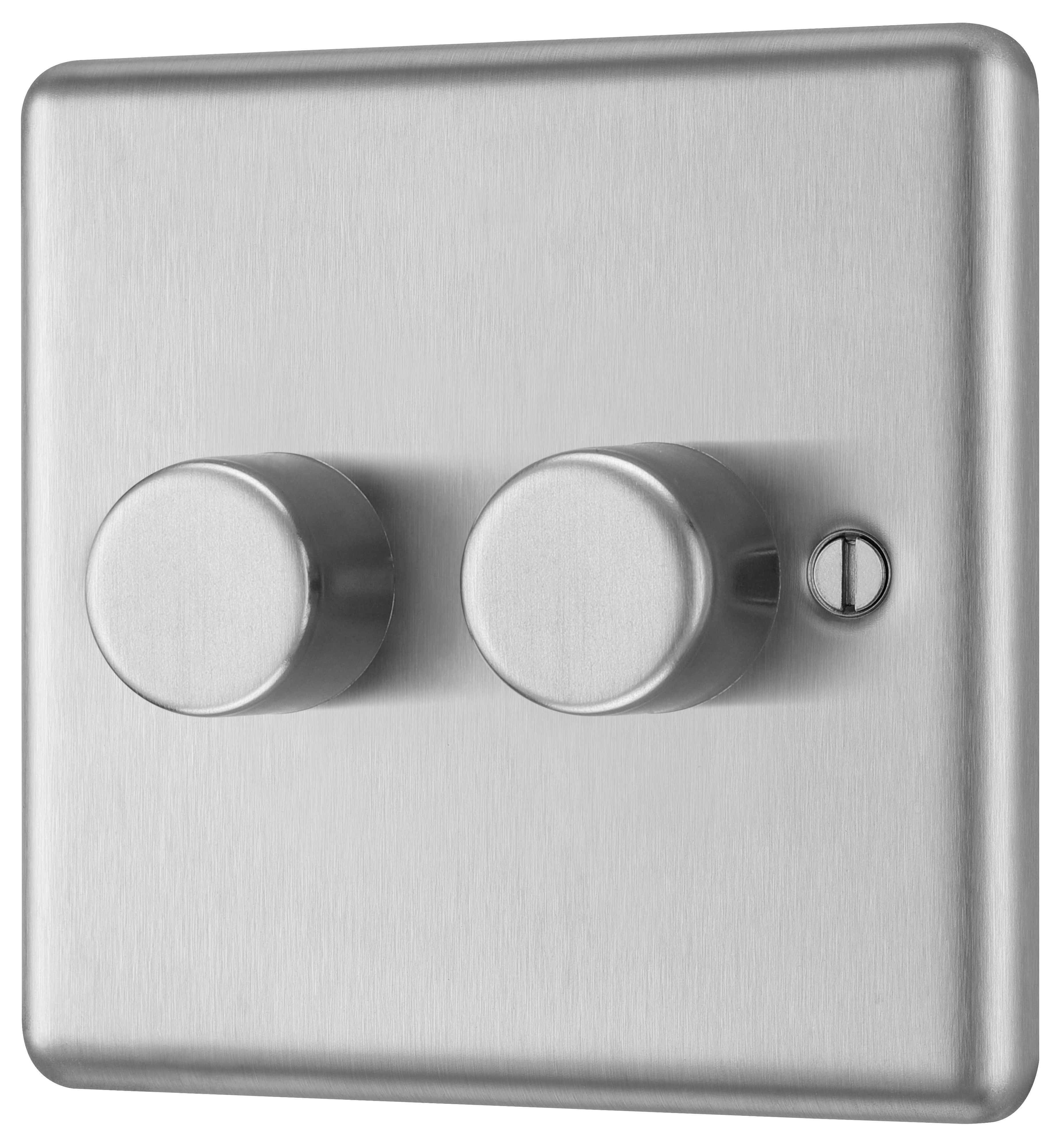 GoodHome Brushed Steel profile Double 2 way 400W Dimmer switch