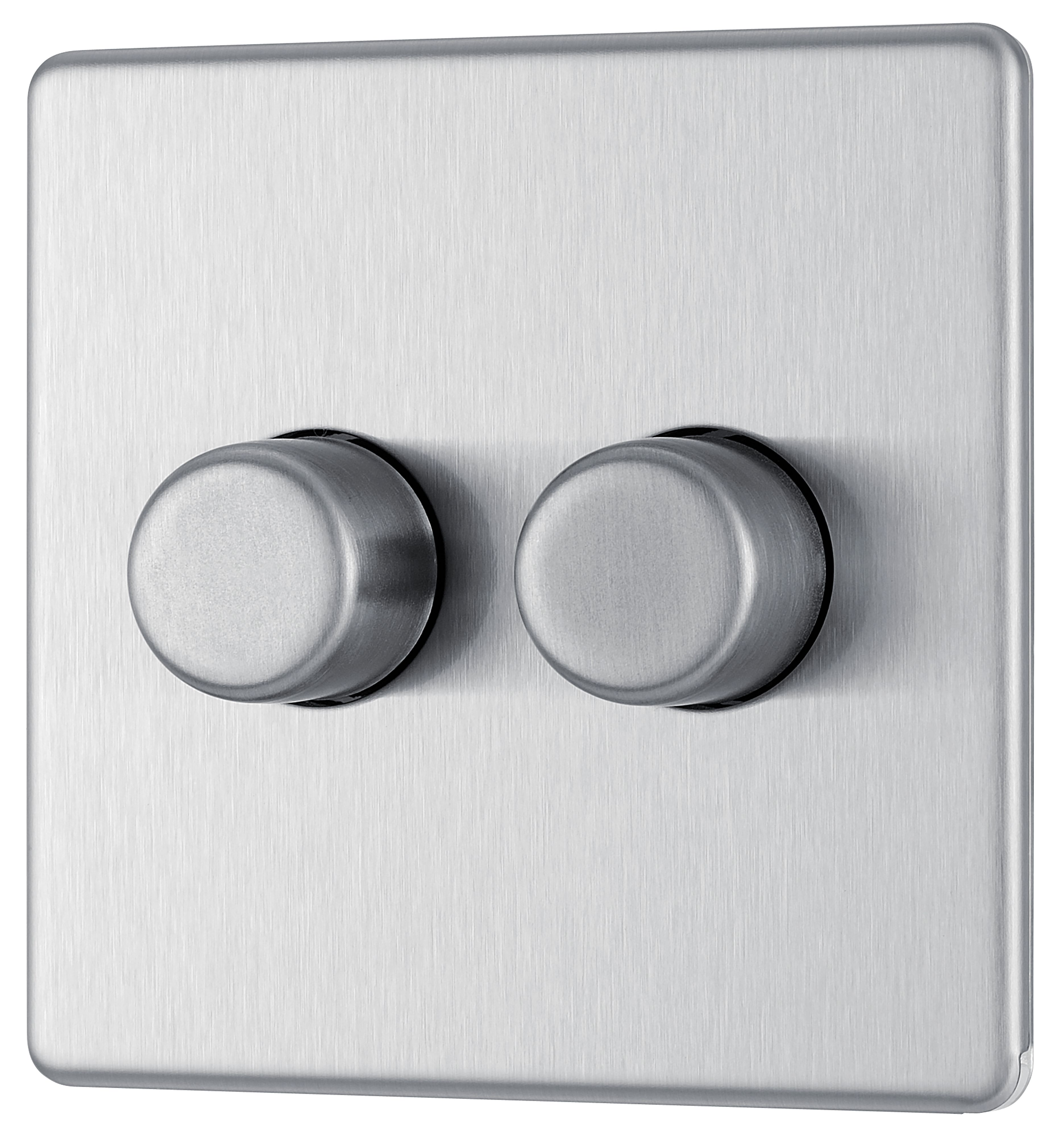 GoodHome Brushed Steel profile Double 2 way 400W Screwless Dimmer switch