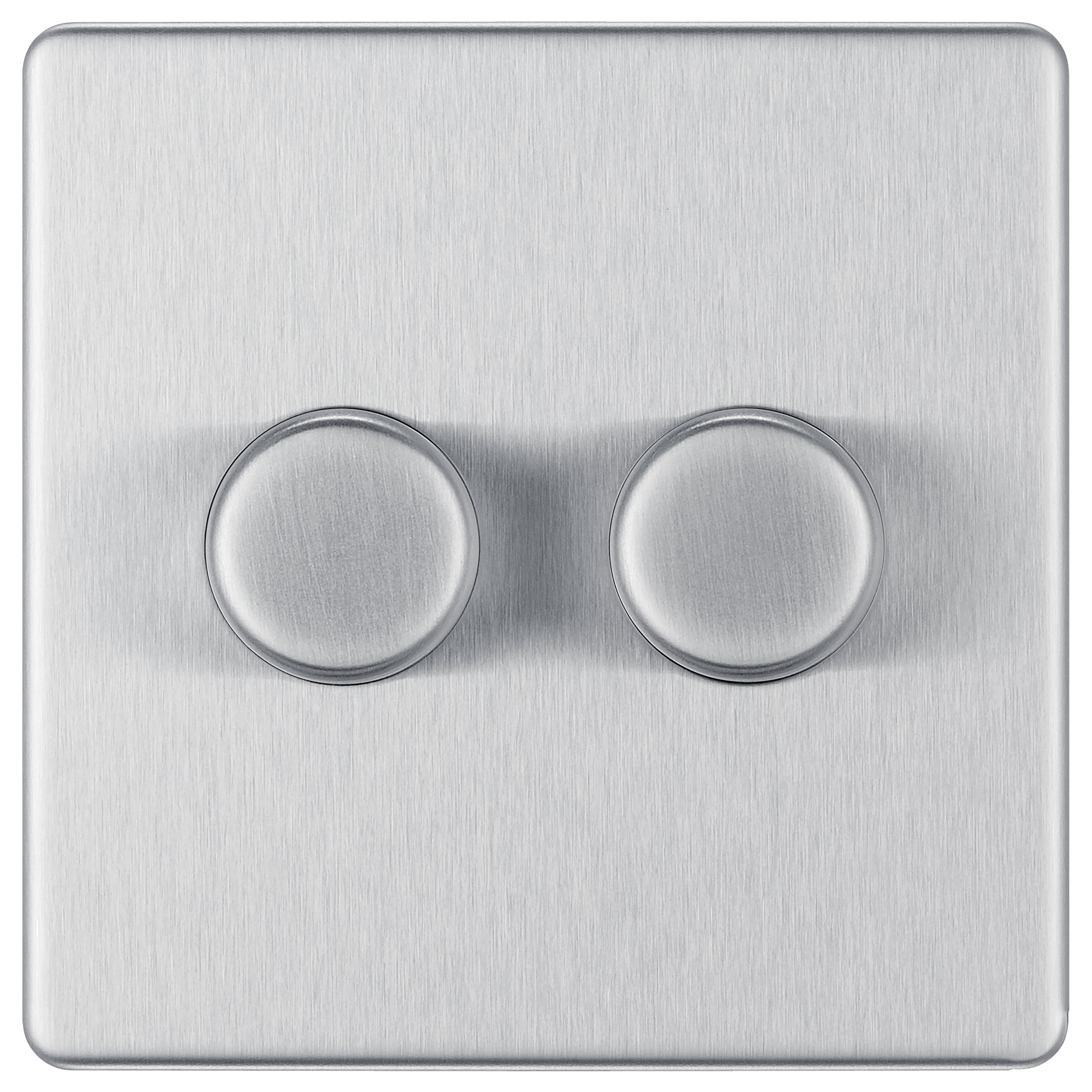 GoodHome Brushed Steel profile Double 2 way 400W Screwless Dimmer switch