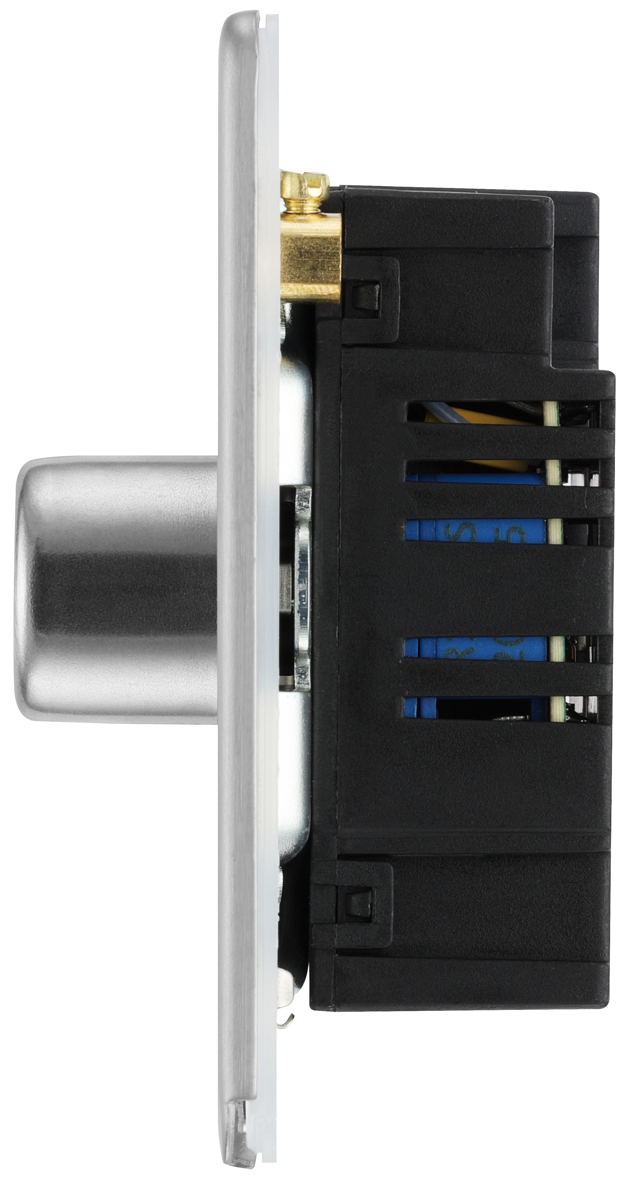 GoodHome Brushed Steel profile Double 2 way 400W Screwless Dimmer switch