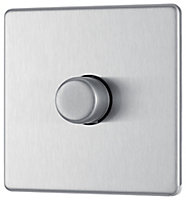 GoodHome Brushed Steel profile Single 2 way 400W Screwless Dimmer switch