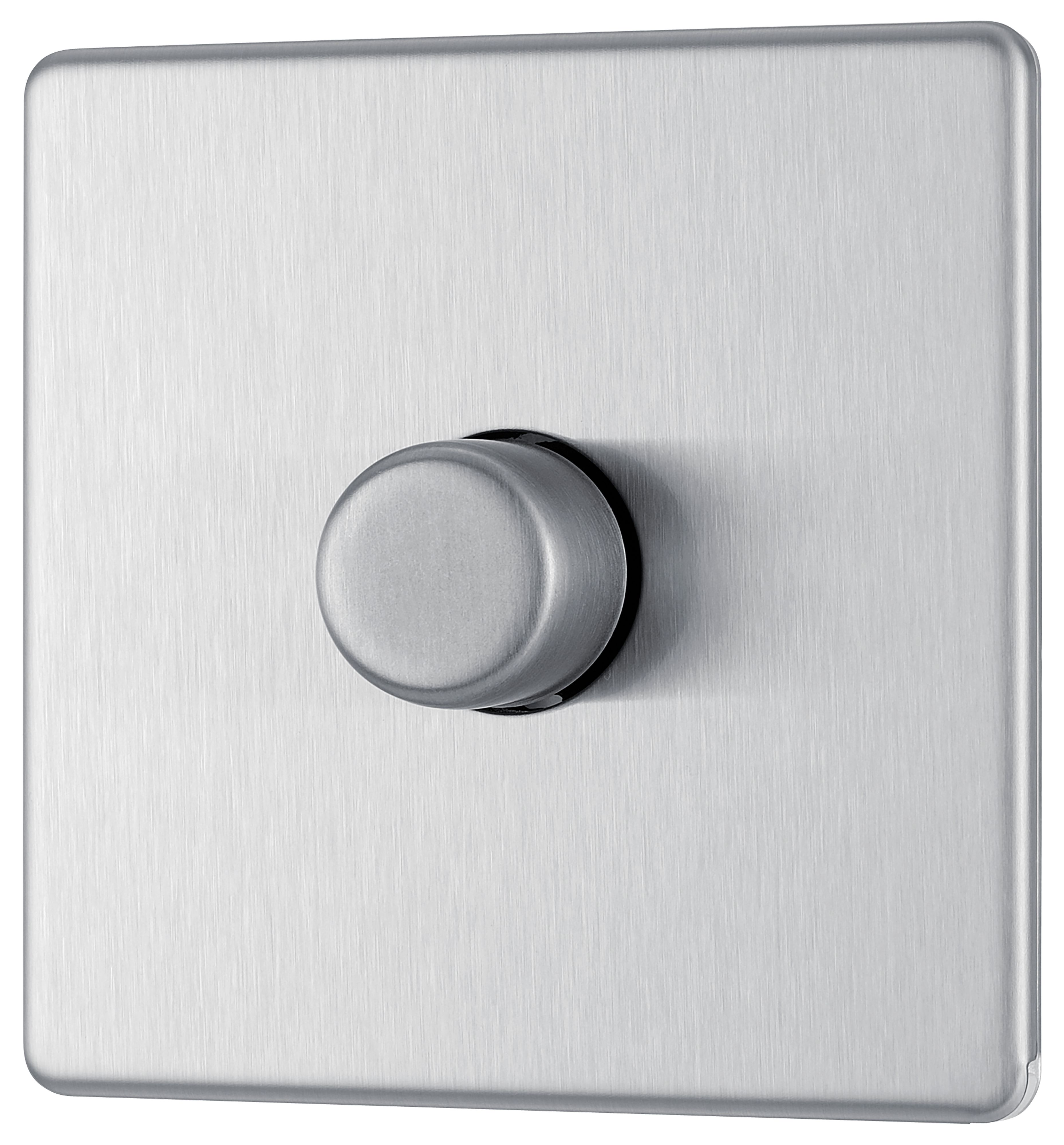 GoodHome Brushed Steel profile Single 2 way 400W Screwless Dimmer switch