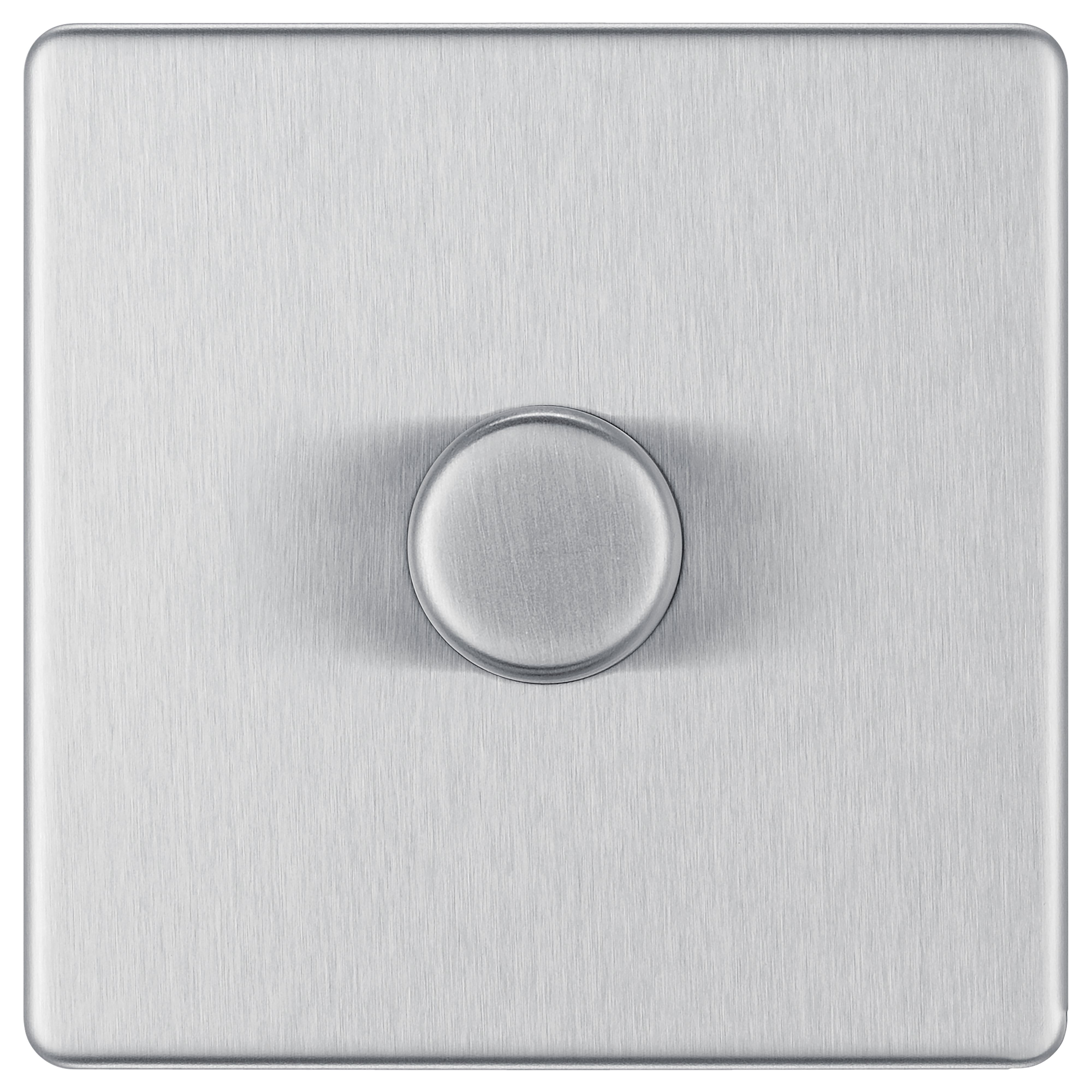 GoodHome Brushed Steel profile Single 2 way 400W Screwless Dimmer switch