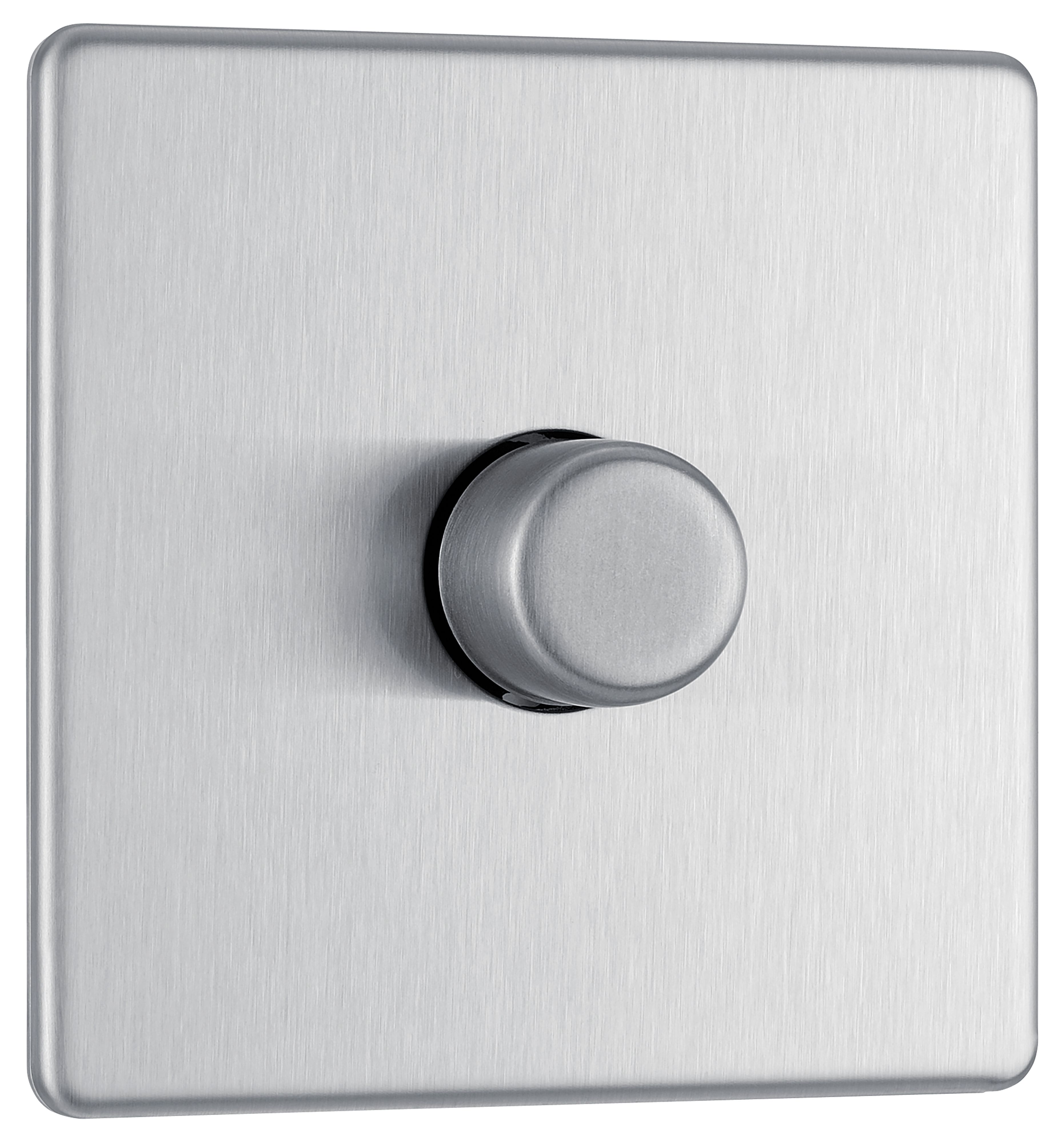 GoodHome Brushed Steel profile Single 2 way 400W Screwless Dimmer switch
