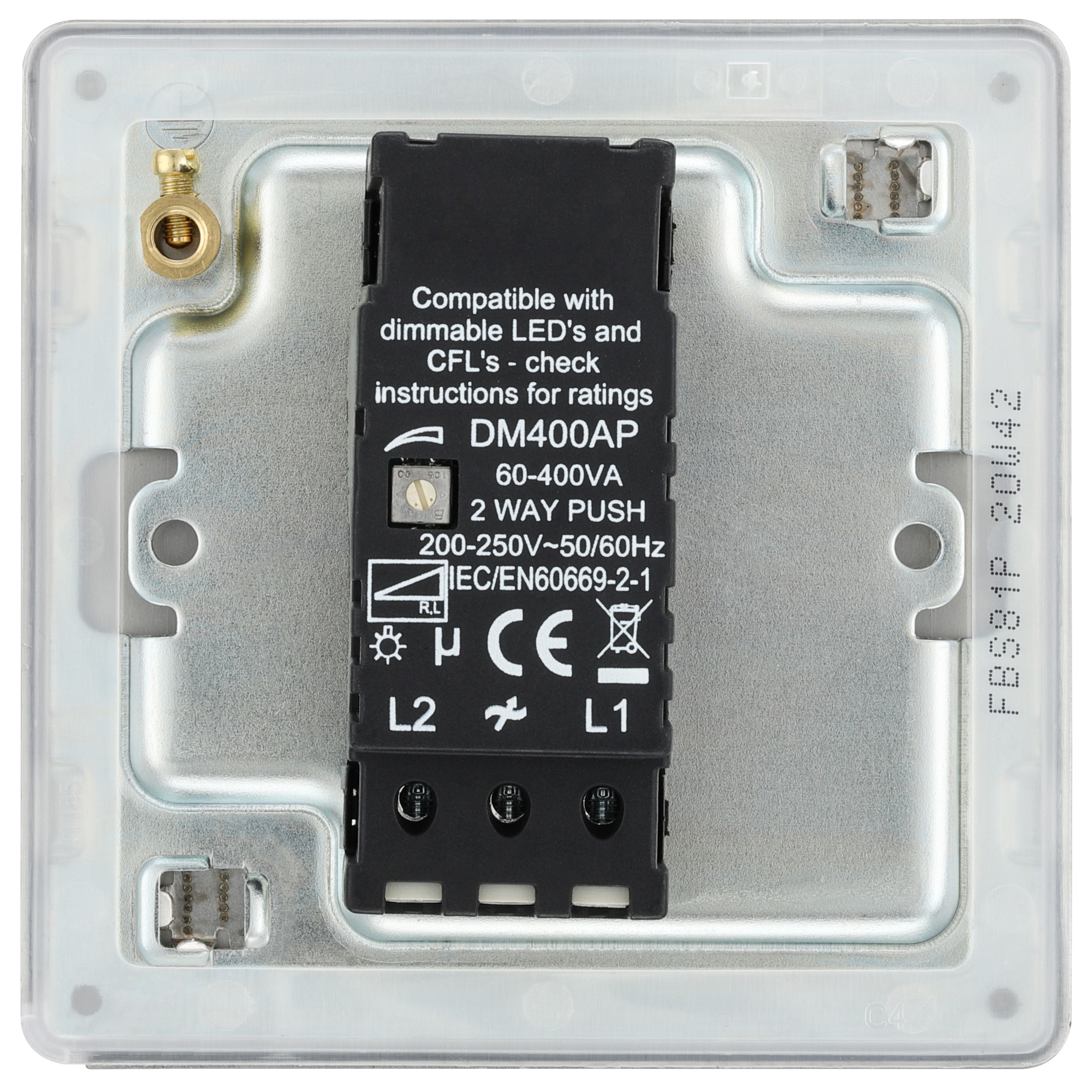 GoodHome Brushed Steel profile Single 2 way 400W Screwless Dimmer switch