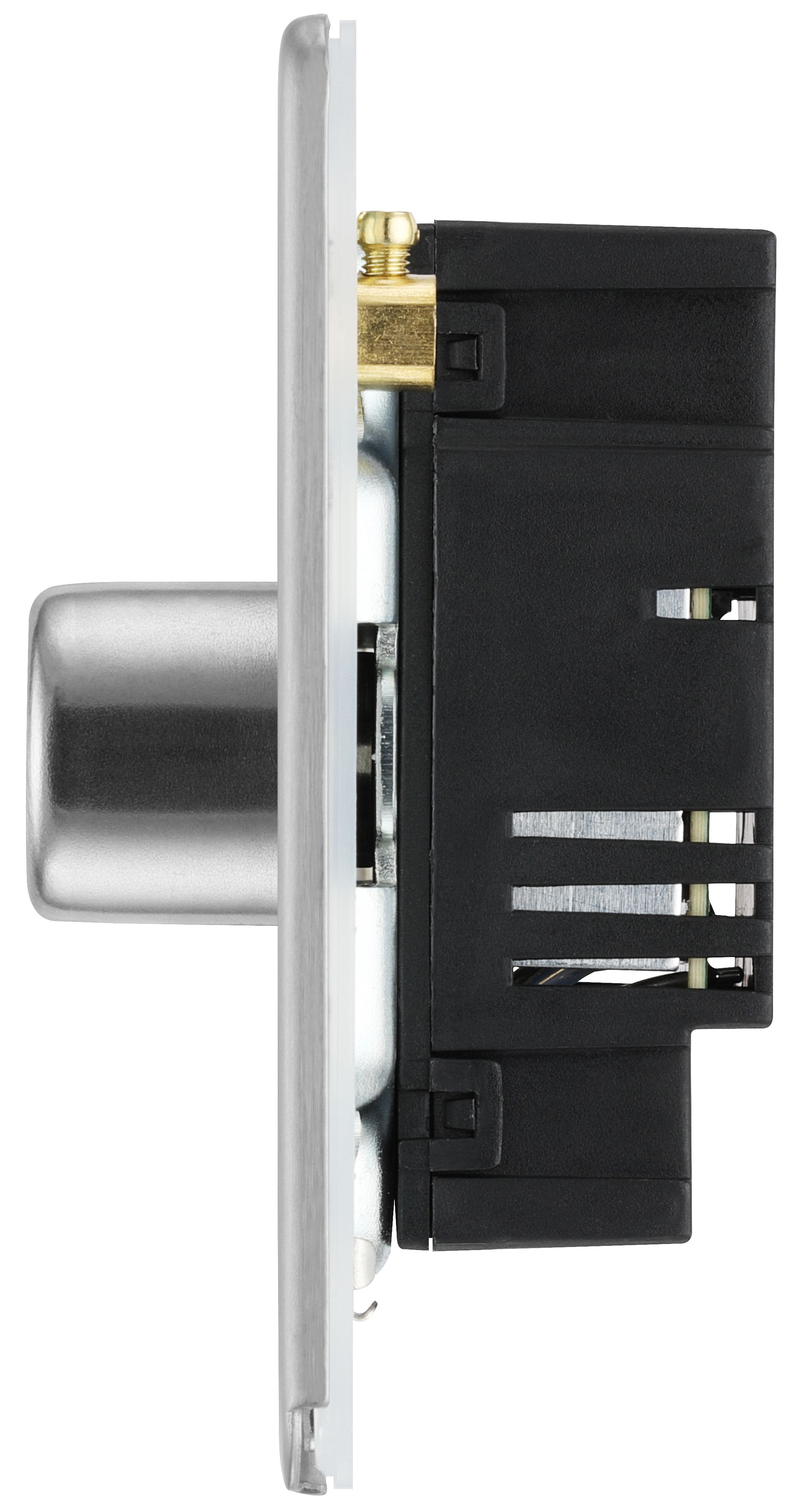 GoodHome Brushed Steel profile Single 2 way 400W Screwless Dimmer switch