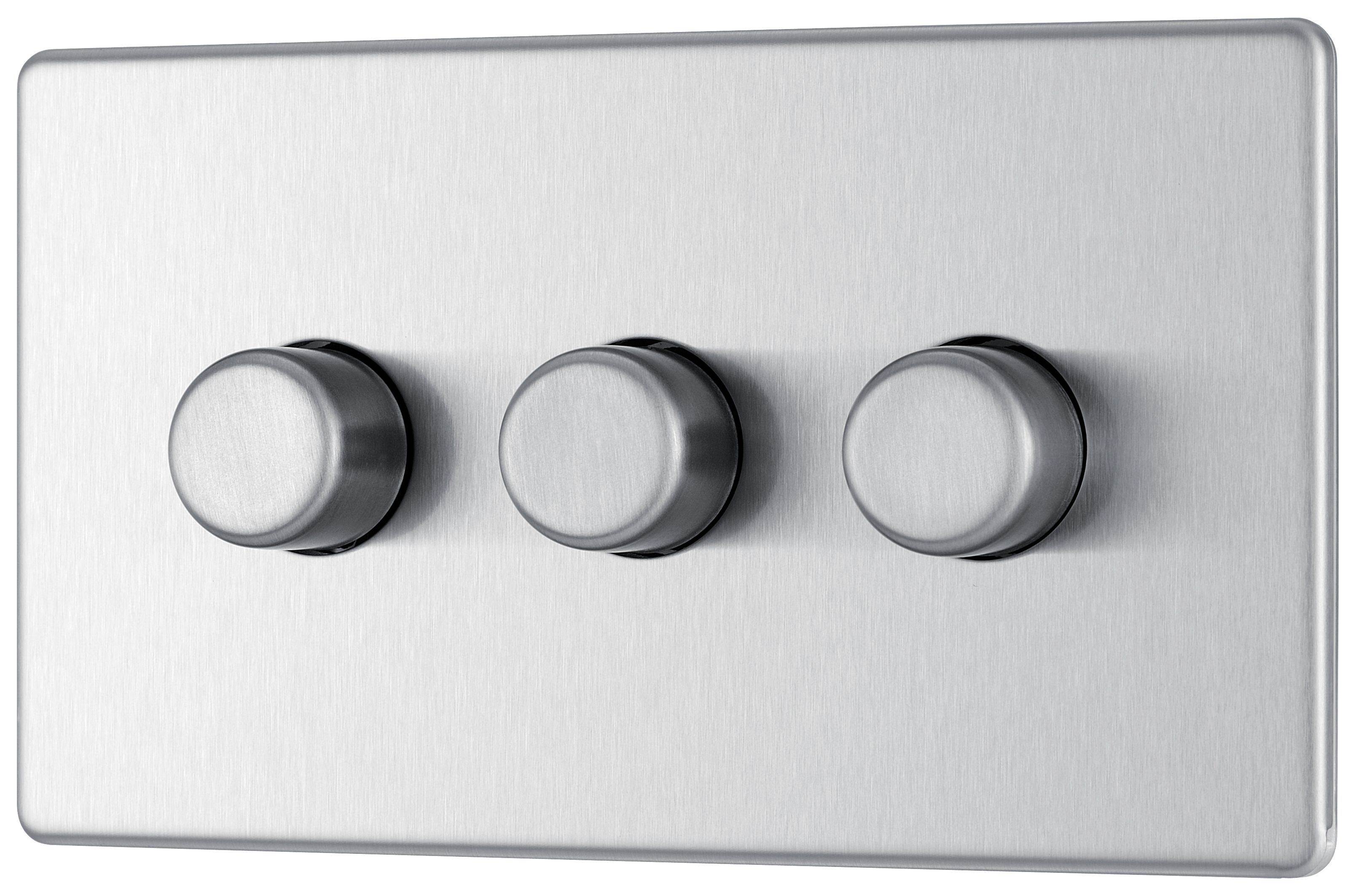 GoodHome Brushed Steel profile Triple 2 way 400W Screwless Dimmer switch