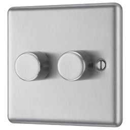 GoodHome Brushed Steel Raised rounded profile Double 2 way 400W Dimmer switch