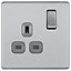 GoodHome Brushed Steel Single 13A Socket & Grey inserts