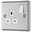 GoodHome Brushed Steel Single 13A Switched Socket & White inserts